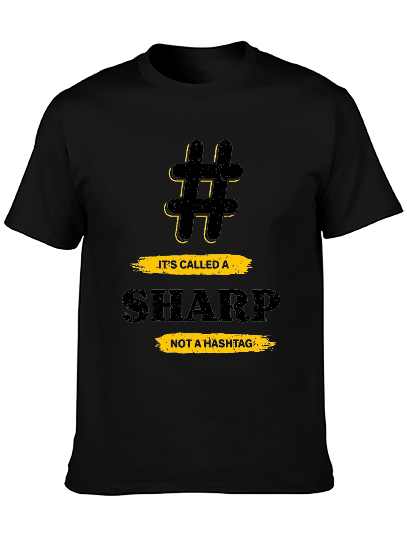 Black Funny Music Theory T-Shirt - Sharp Not a Hashtag view 3