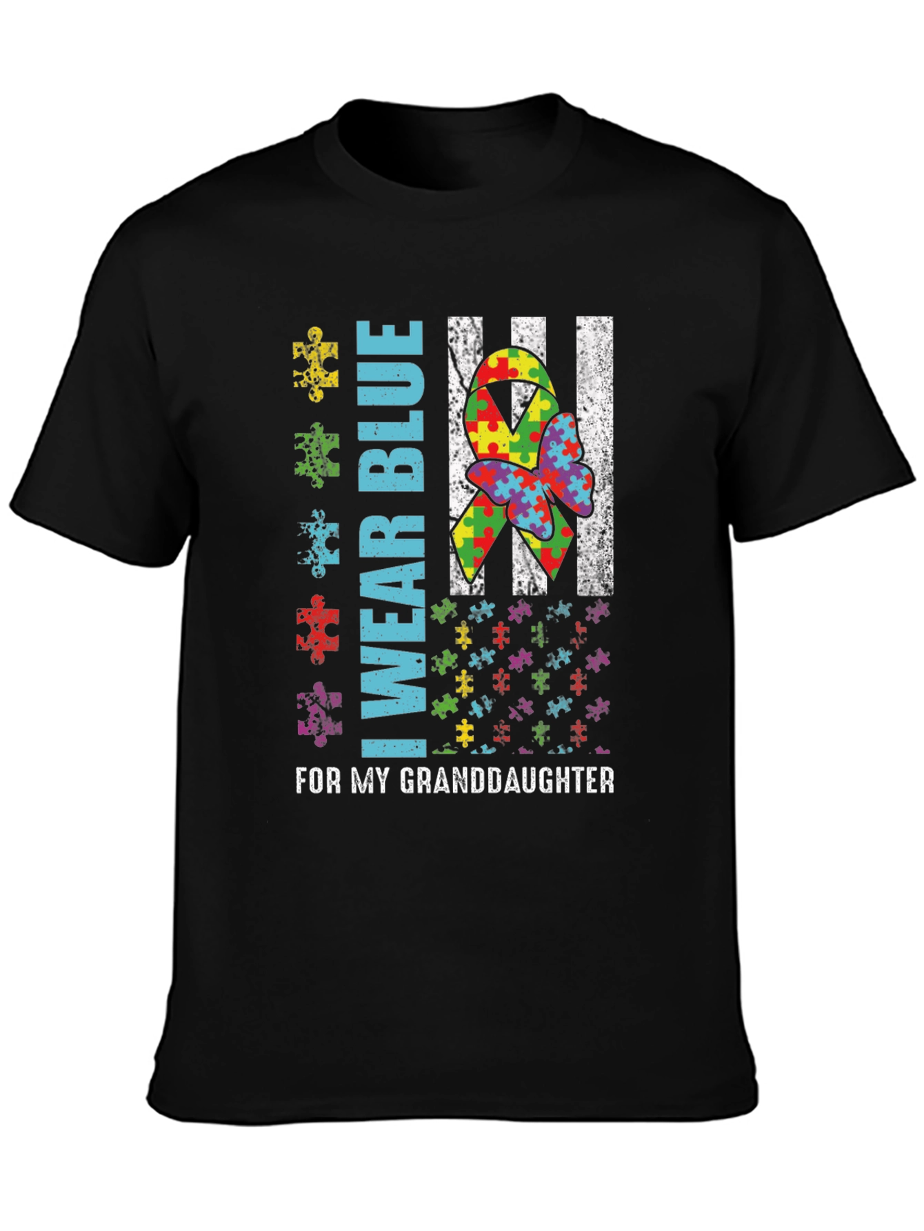 Black Autism Awareness Granddaughter T-Shirt view 3