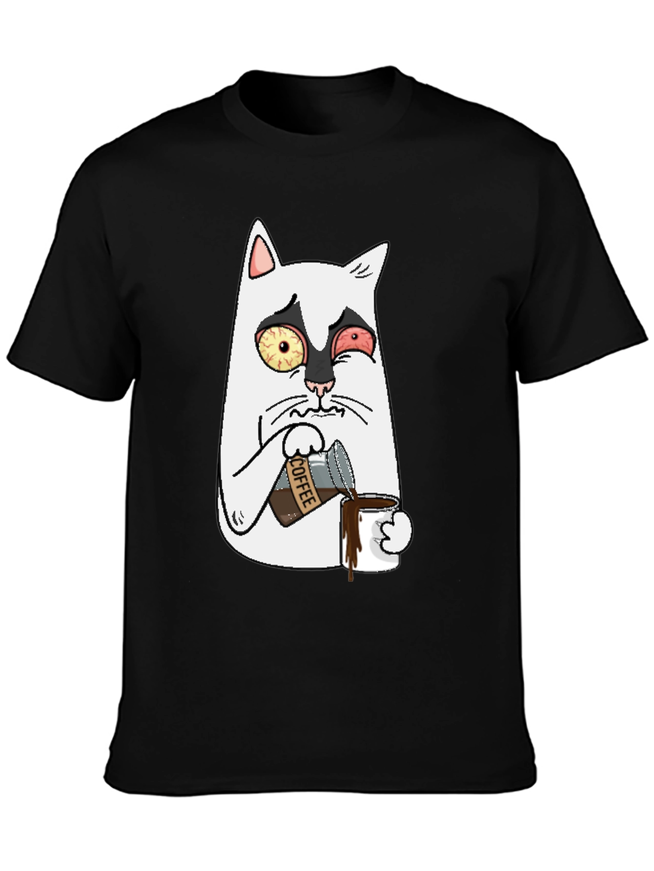 Black Funny Cat Coffee T-Shirt view 3