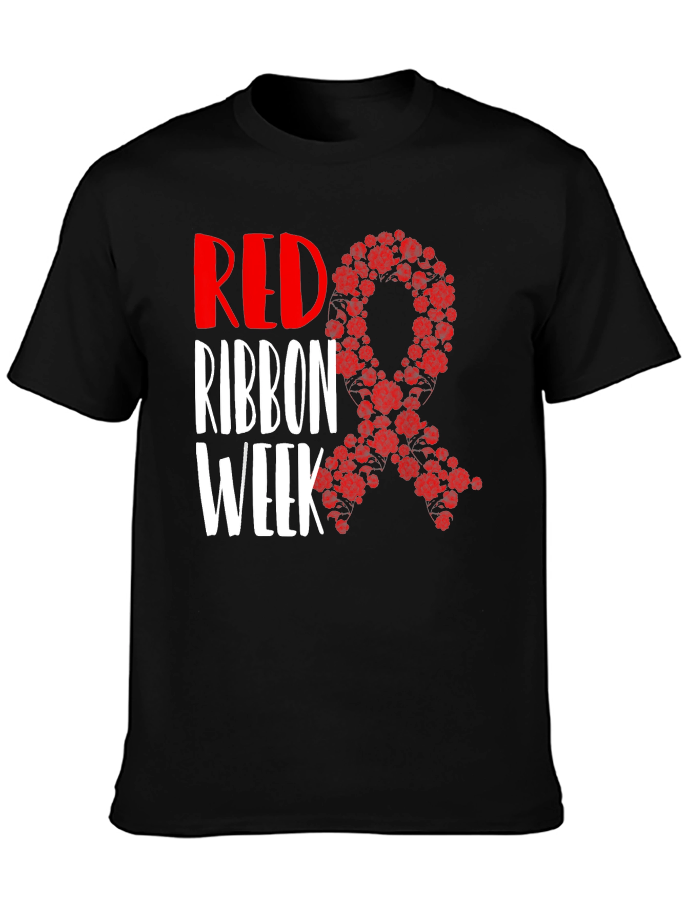 Black Red Ribbon Week T-Shirt Black view 3