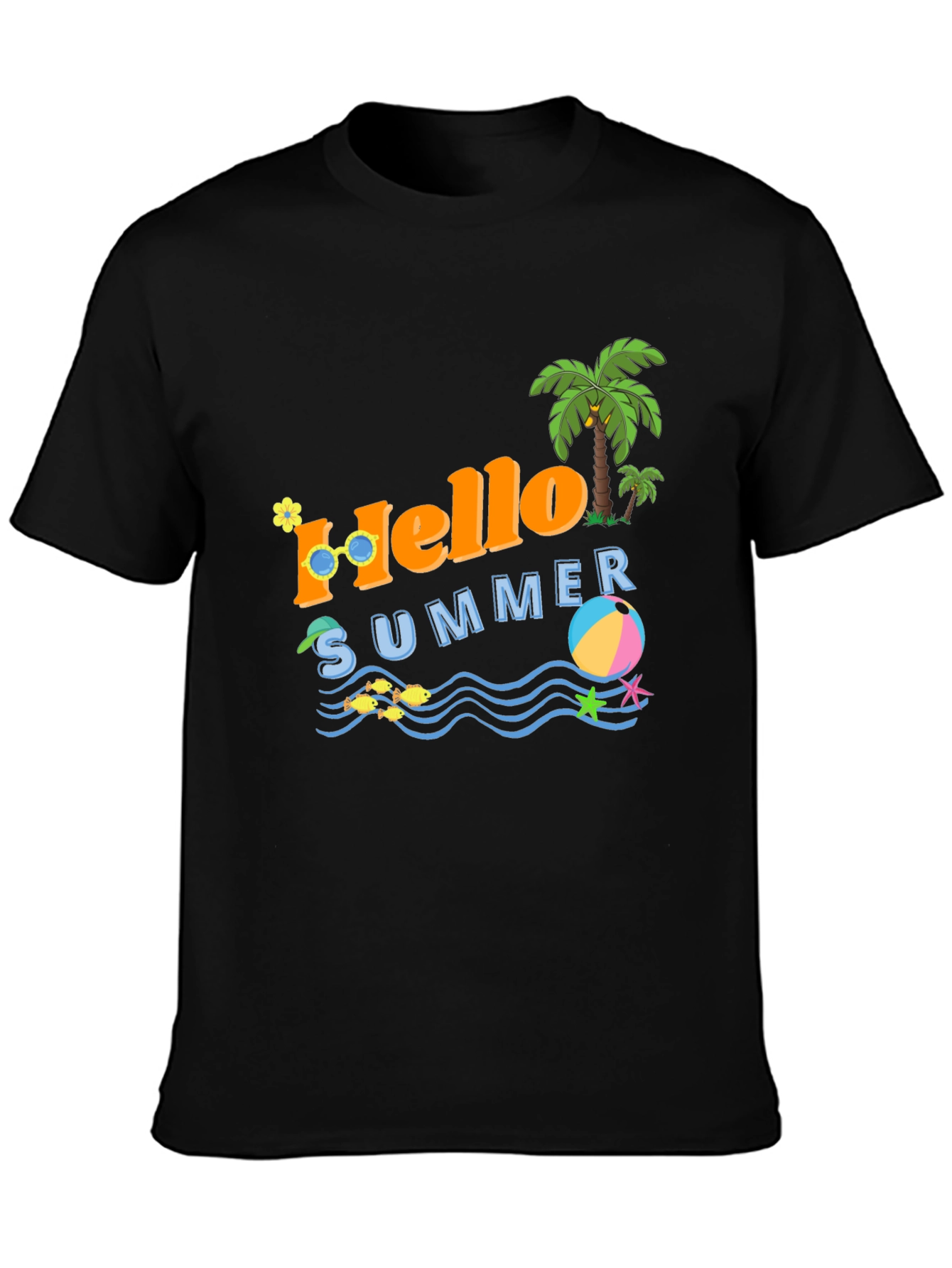 Black Hello Summer Graphic T-Shirt - Vacation Ready view 3
