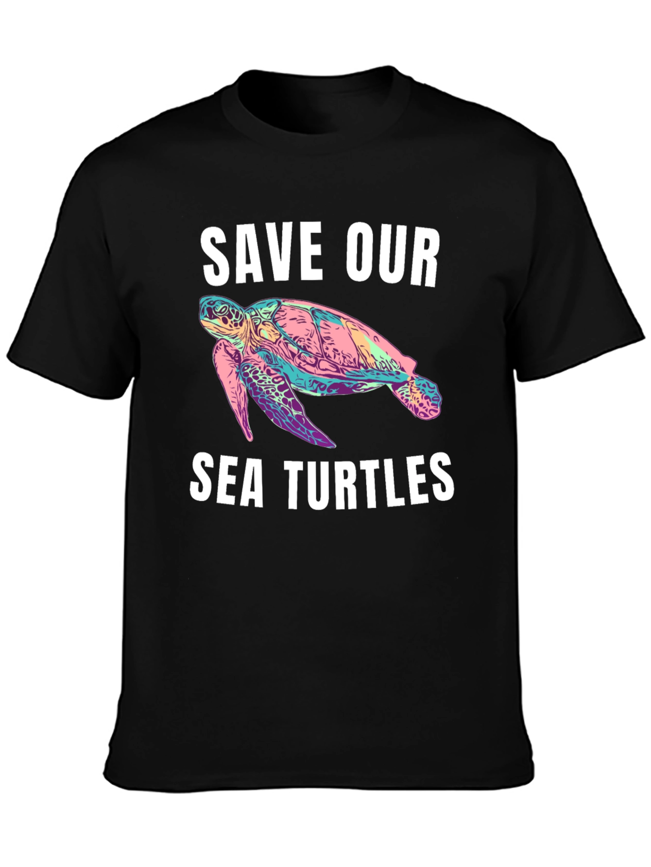 Black Save Our Sea Turtles Graphic Tee - Black view 3
