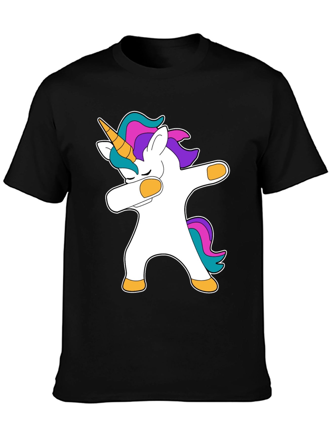 Black Dabbing Unicorn Graphic T-Shirt - Black Cotton Tee view 3