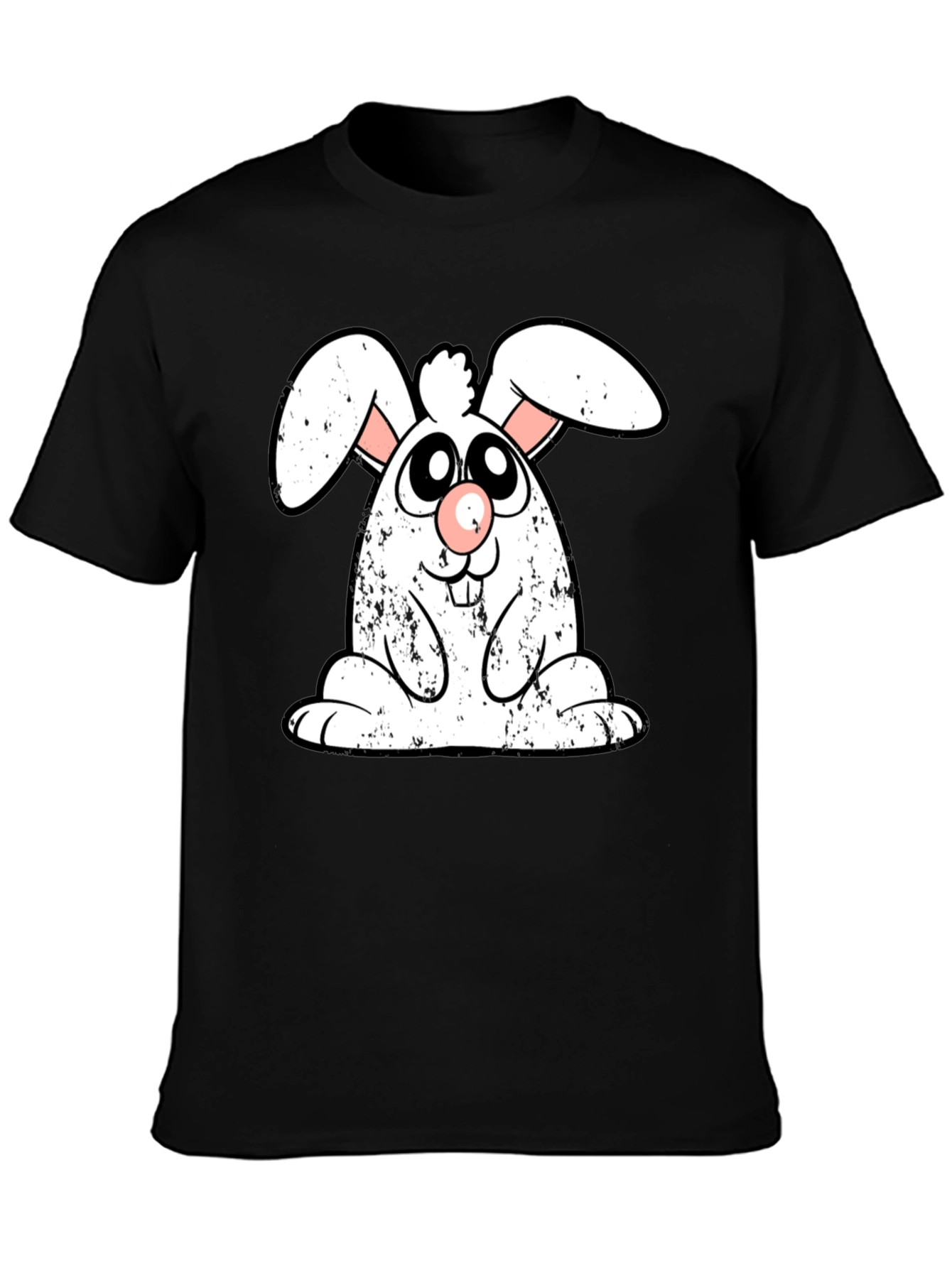 Black Cute Cartoon Bunny Graphic Print Black T-Shirt view 3