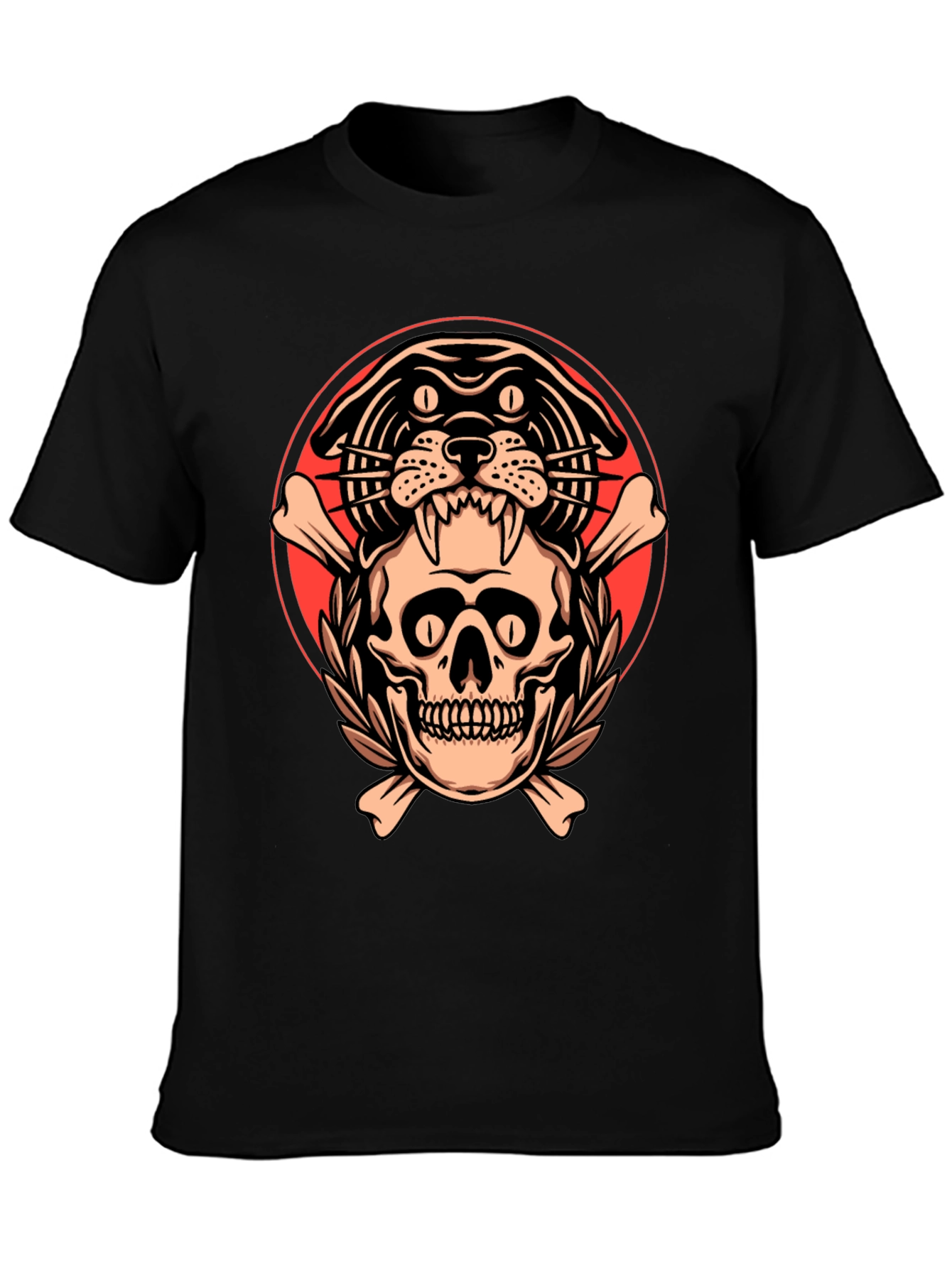 Black Skull & Panther Graphic Tee - Men's Black T-Shirt view 3
