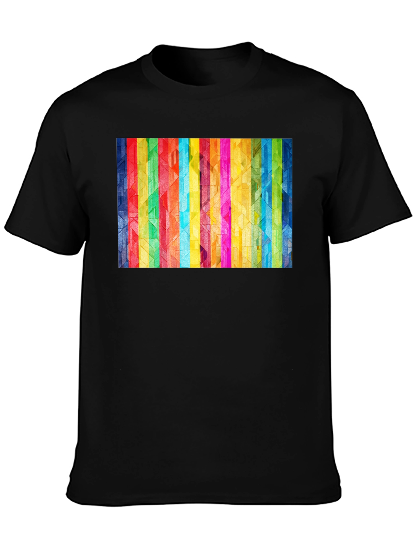 Black Geometric Rainbow Stripe Graphic Tee view 3