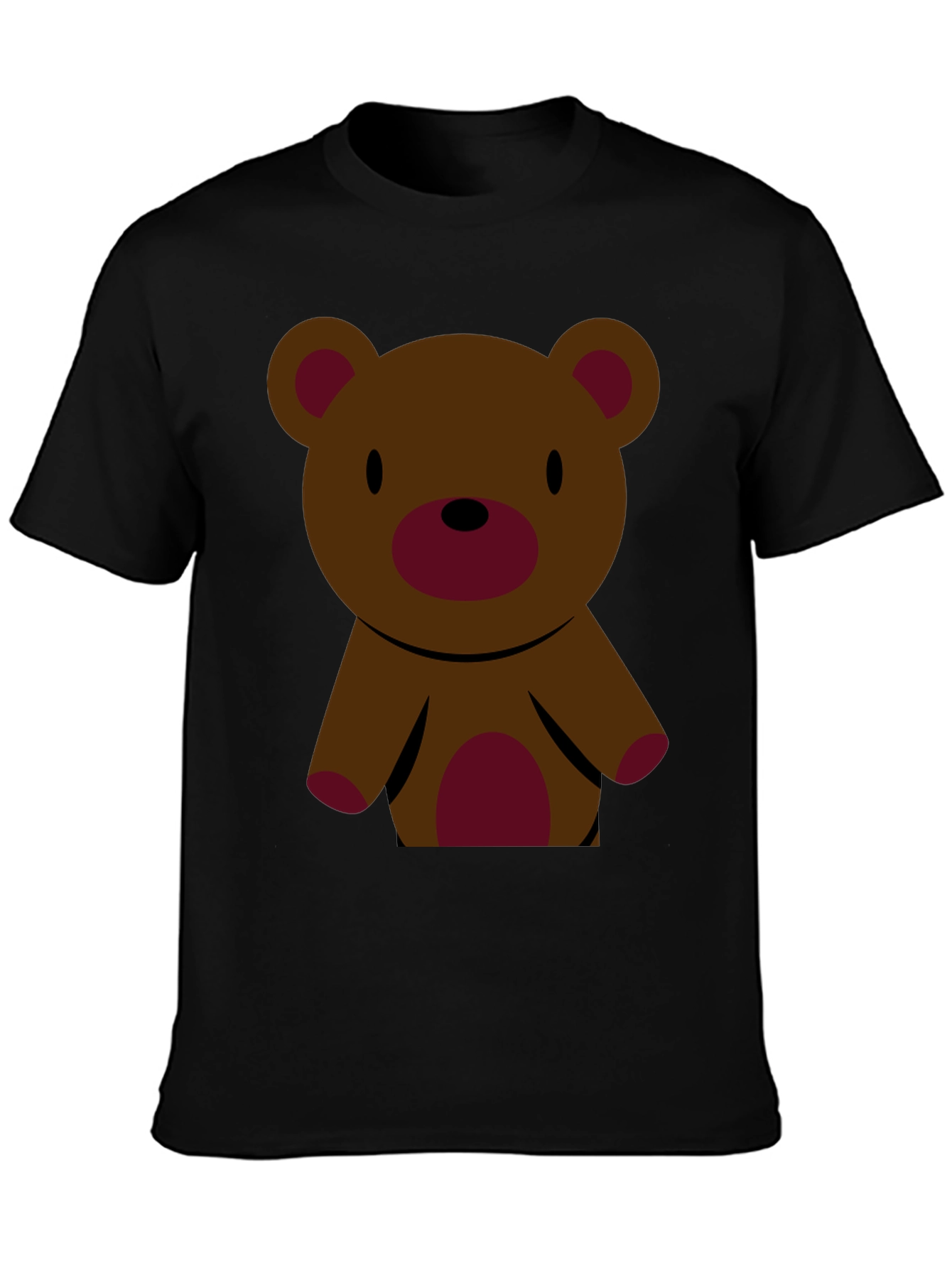 Black Cute Teddy Bear Graphic Tee - Black Cotton T-Shirt view 3