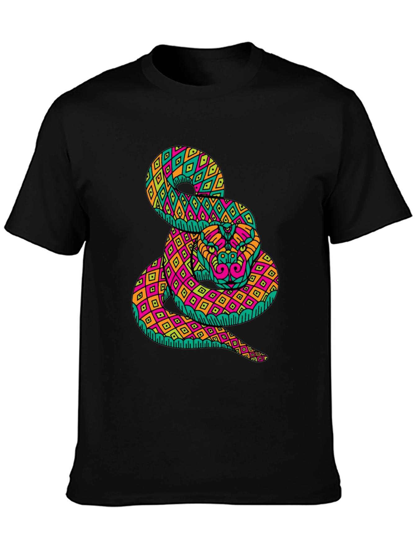 Black Psychedelic Snake Graphic Tee - Bold Black T-Shirt view 3