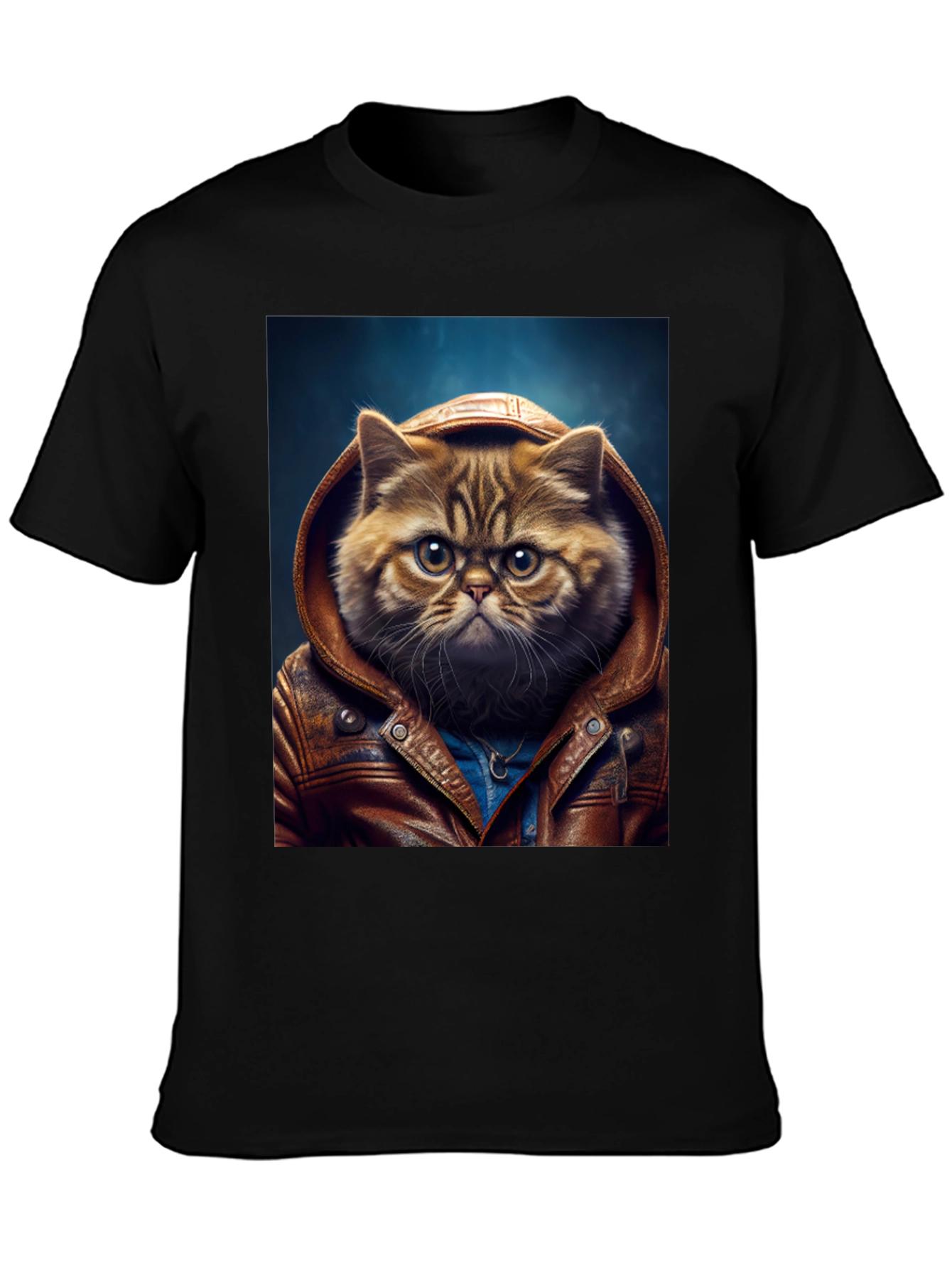 Black Cat in Leather Jacket Graphic T-Shirt view 3
