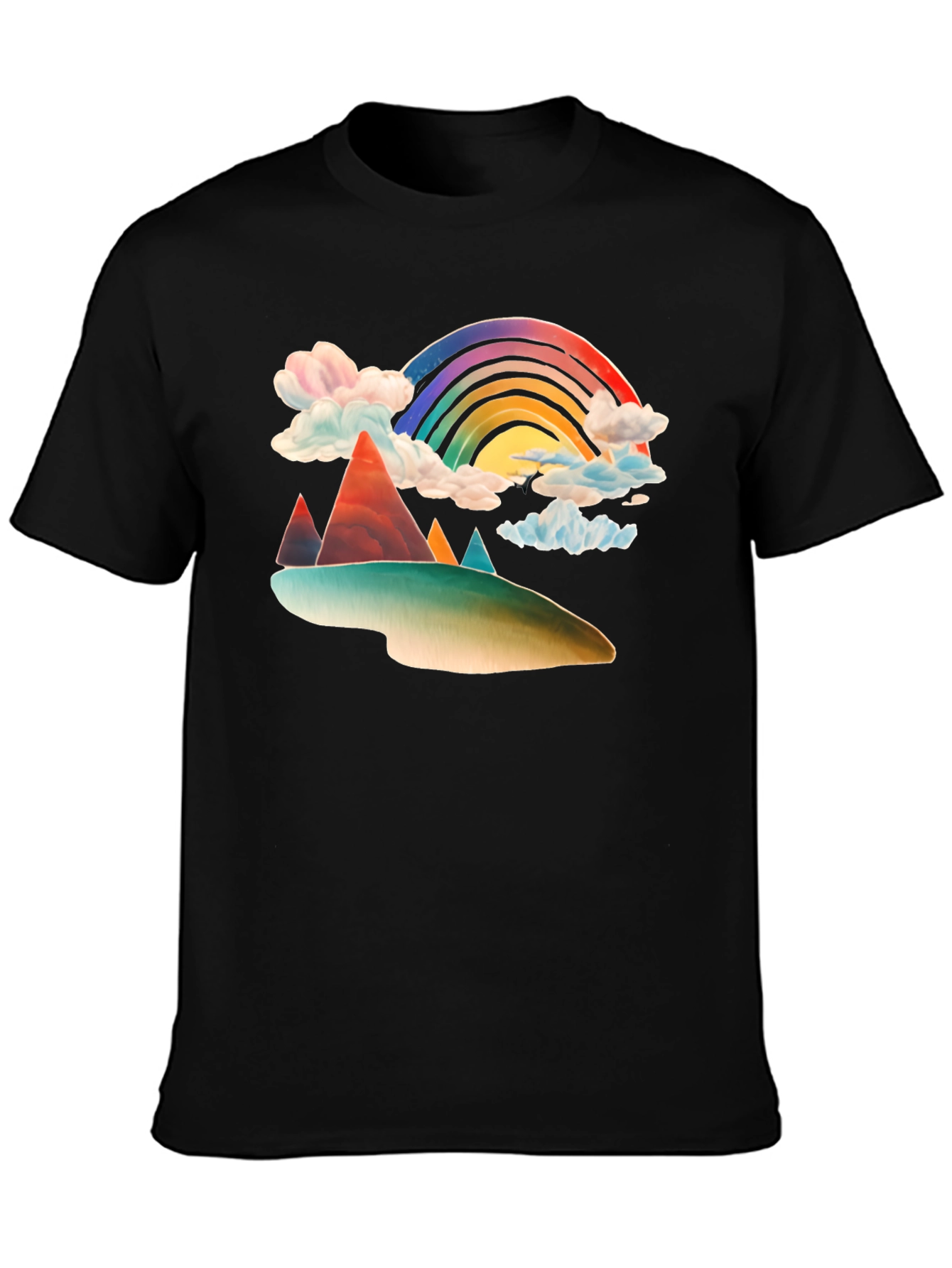 Black Rainbow Mountain Graphic Tee - Black Cotton Blend view 3
