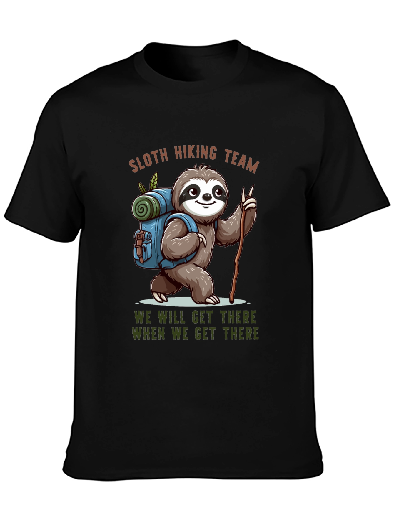Black Sloth Hiking Team Black T-Shirt view 3