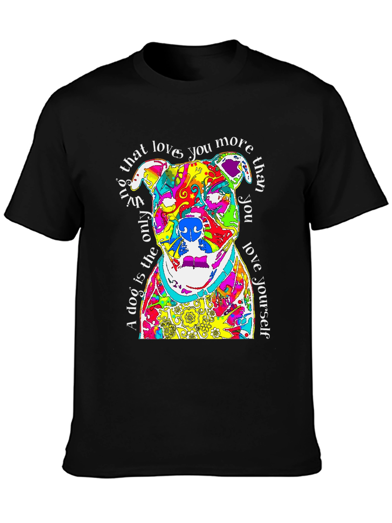 Black Colorful Dog Lover T-Shirt - Pitbull Design view 3