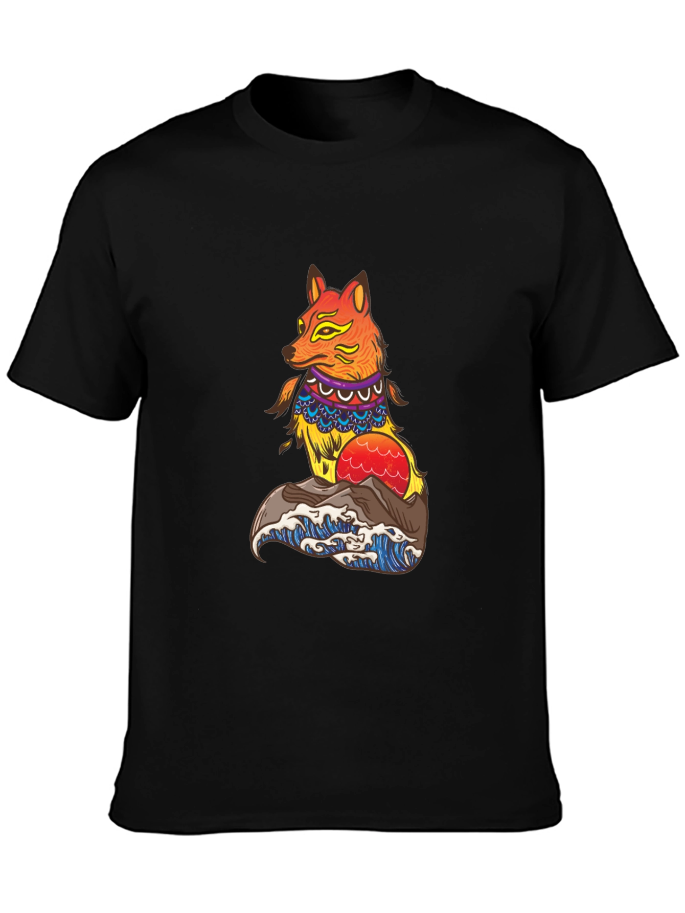 Black Fox Waves Graphic Tee - Black Unisex T-Shirt view 3