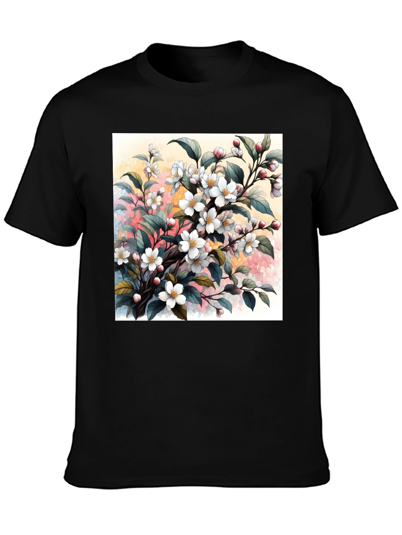 Black Floral Blossom T-Shirt - Artistic Botanical Design view 3