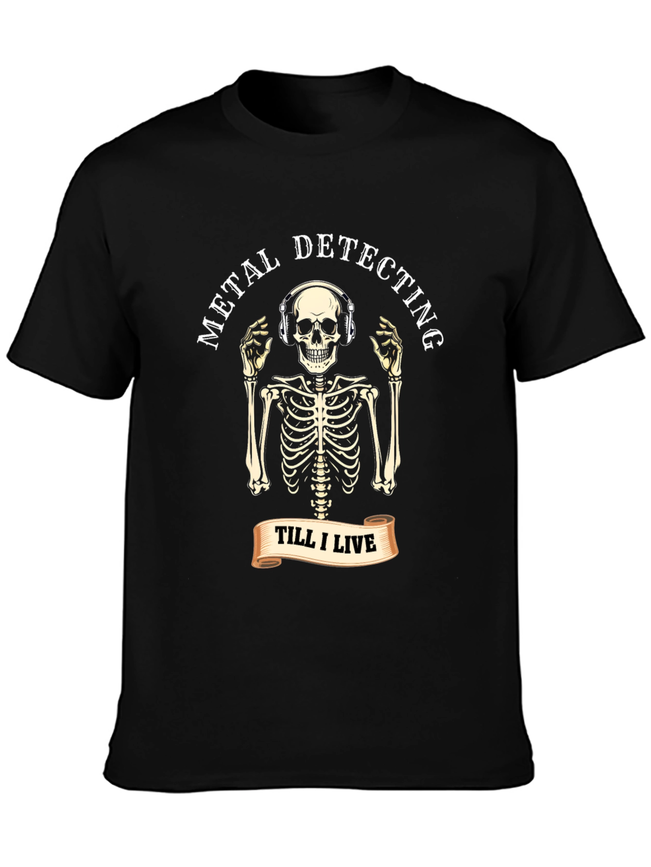 Black Metal Detecting Skeleton T-Shirt view 3