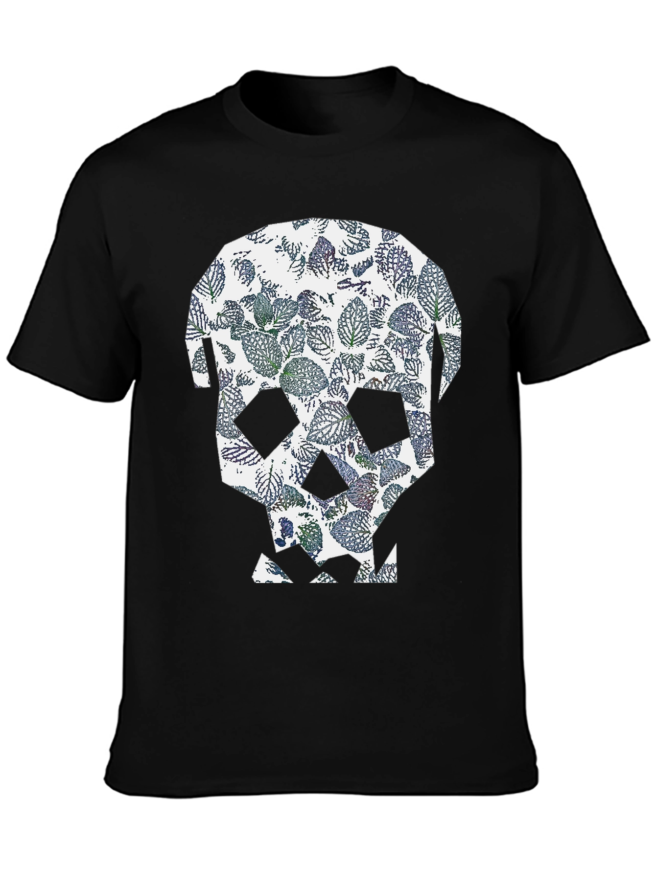 Black Leaf Skull Graphic Tee - Modern Print T-Shirt view 3