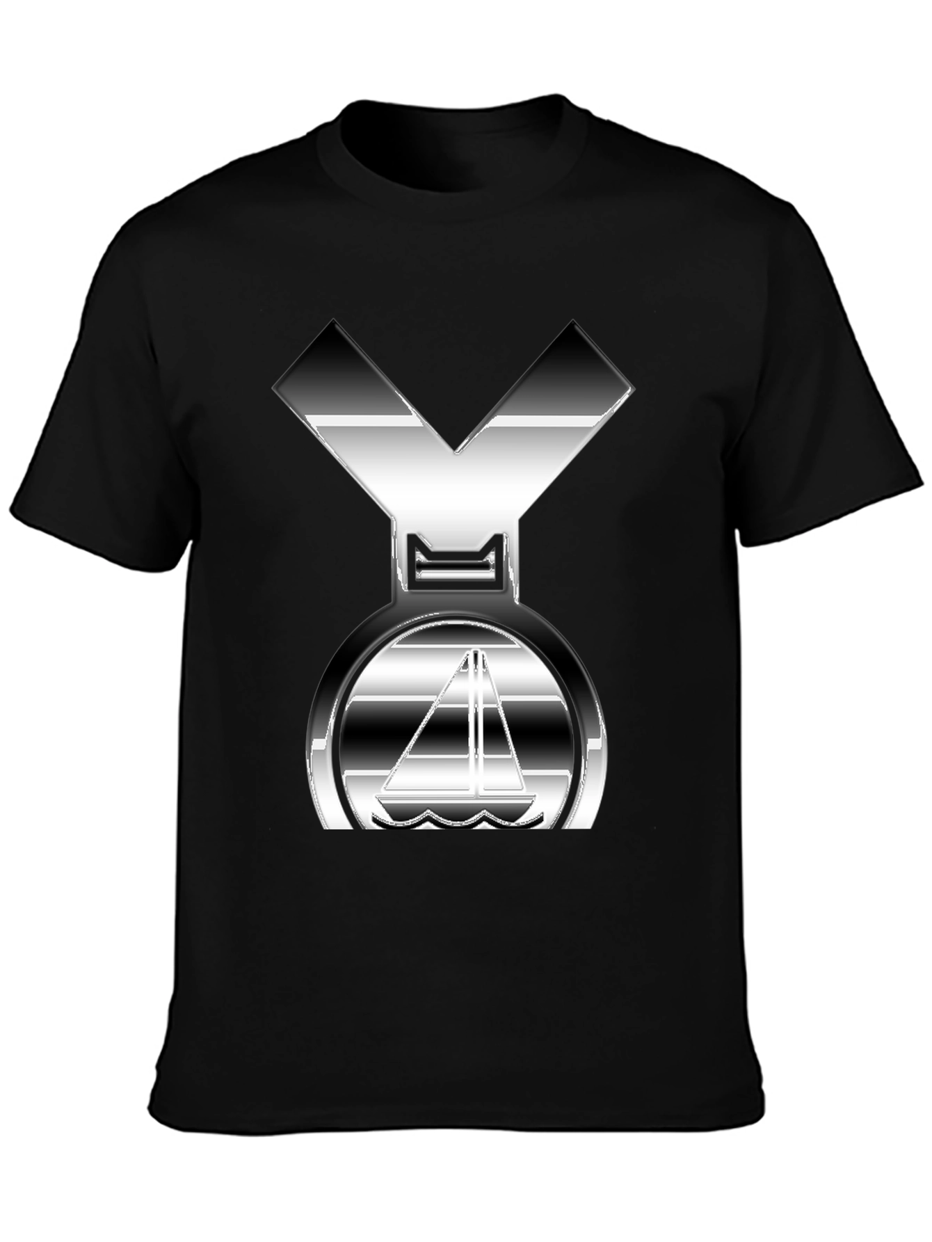 Black Sleek Silver Boat Graphic Black T-Shirt view 3