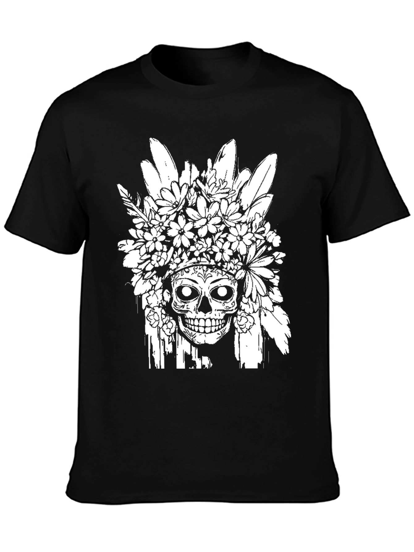 Black Floral Skull Graphic T-Shirt - Black view 3