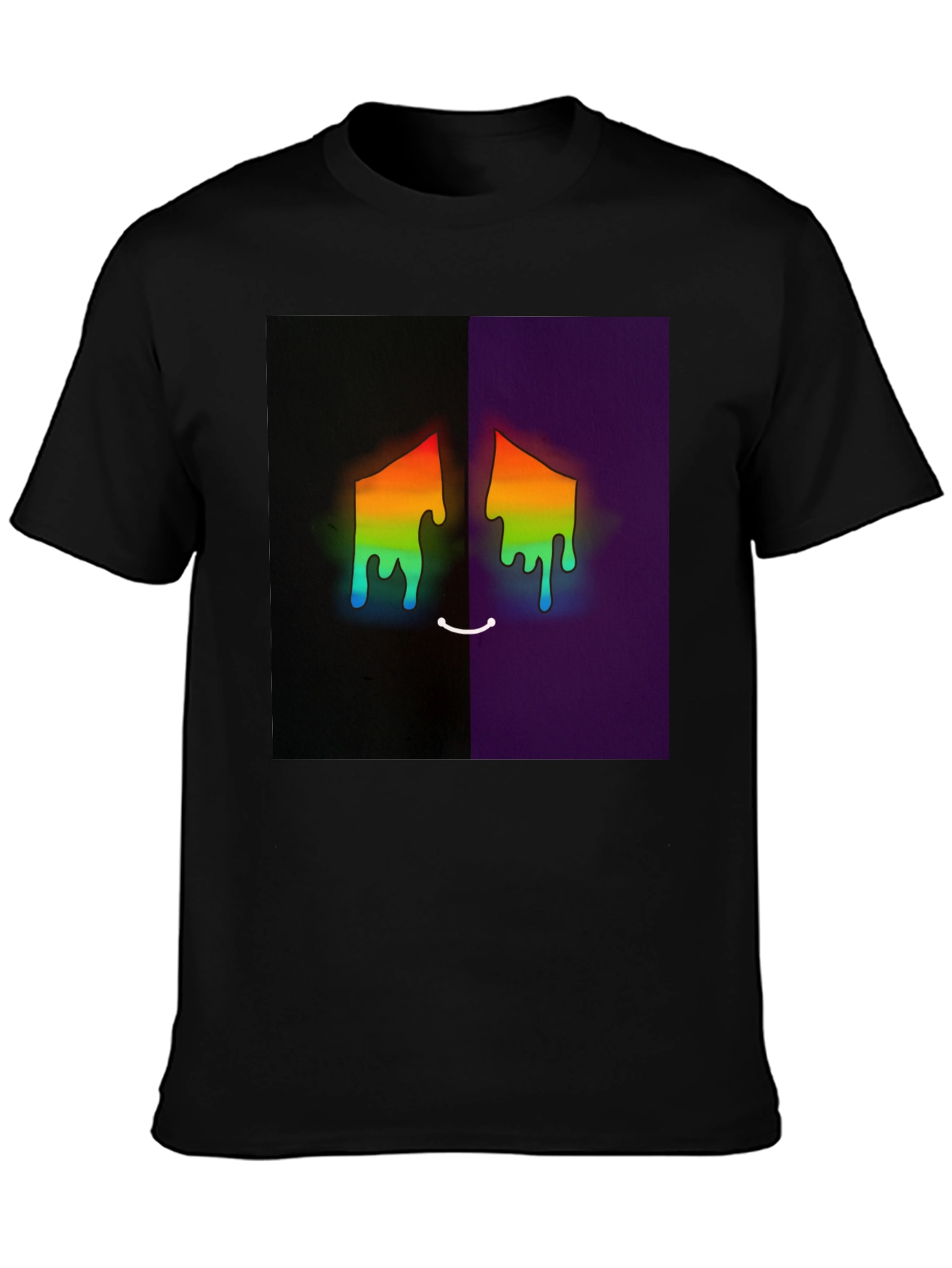 Black Rainbow Drip Face Graphic Tee - Unisex Black T-Shirt view 3