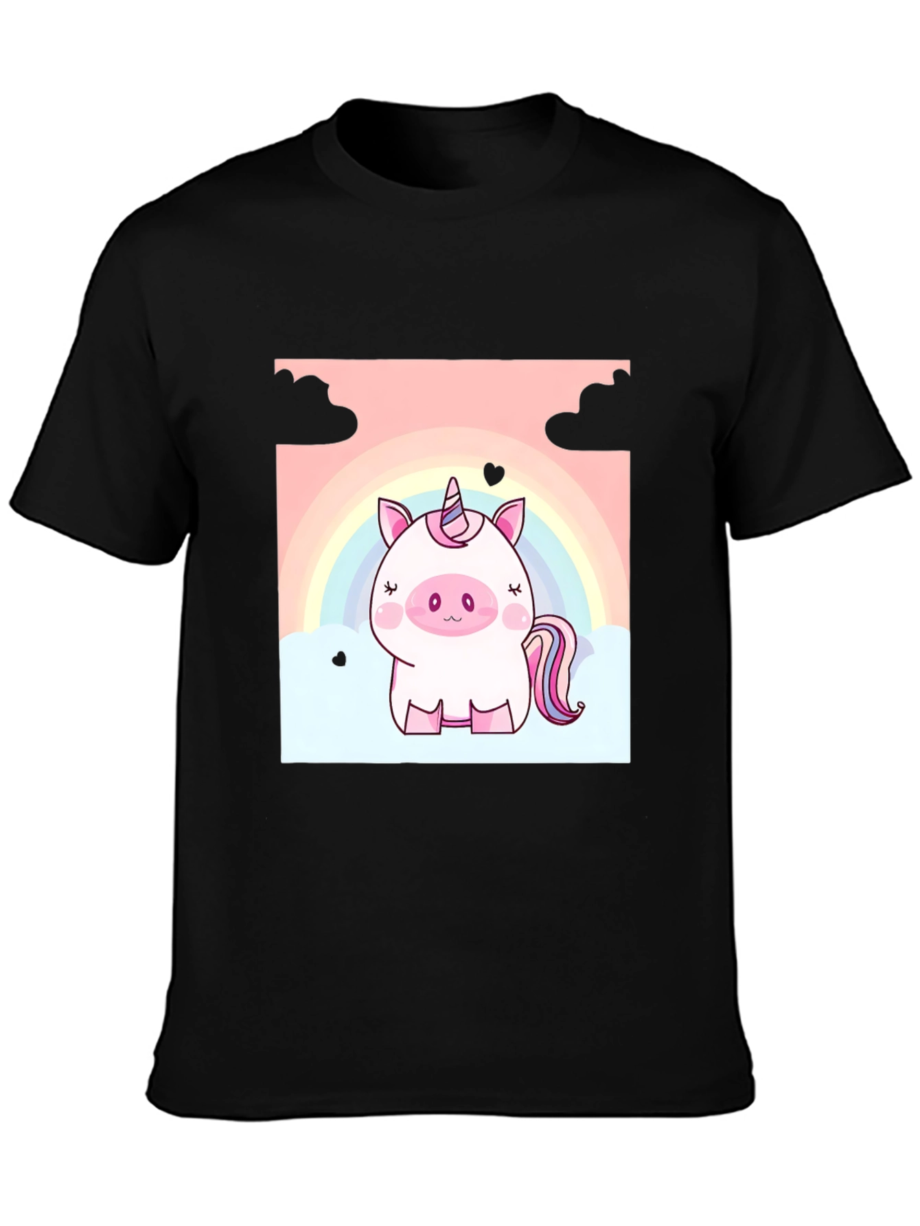 Black Cute Unicorn Graphic Tee - Black Cotton T-Shirt view 3