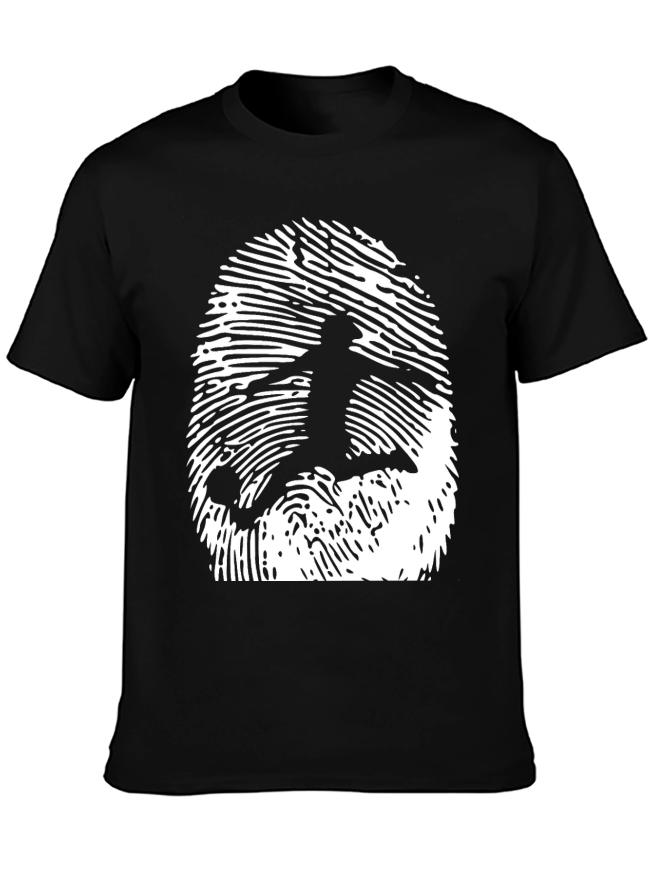 Black Soccer Fingerprint Graphic Tee - Black Cotton T-Shirt view 3