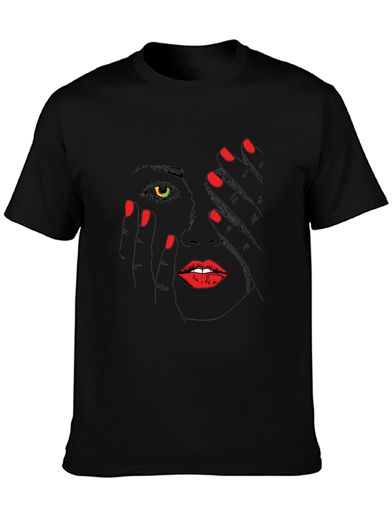 Black Graphic Print T-Shirt: Mysterious Woman Tee view 3