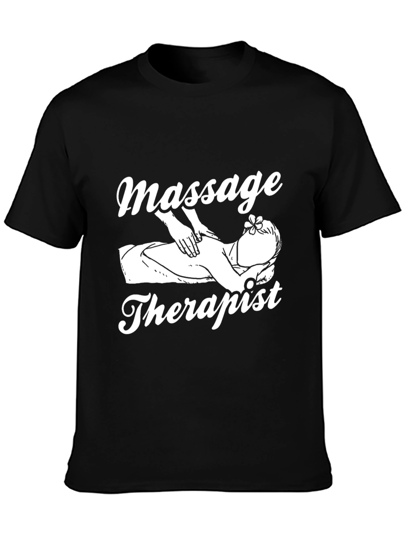Black Massage Therapist Graphic T-Shirt, Black Cotton Tee view 3