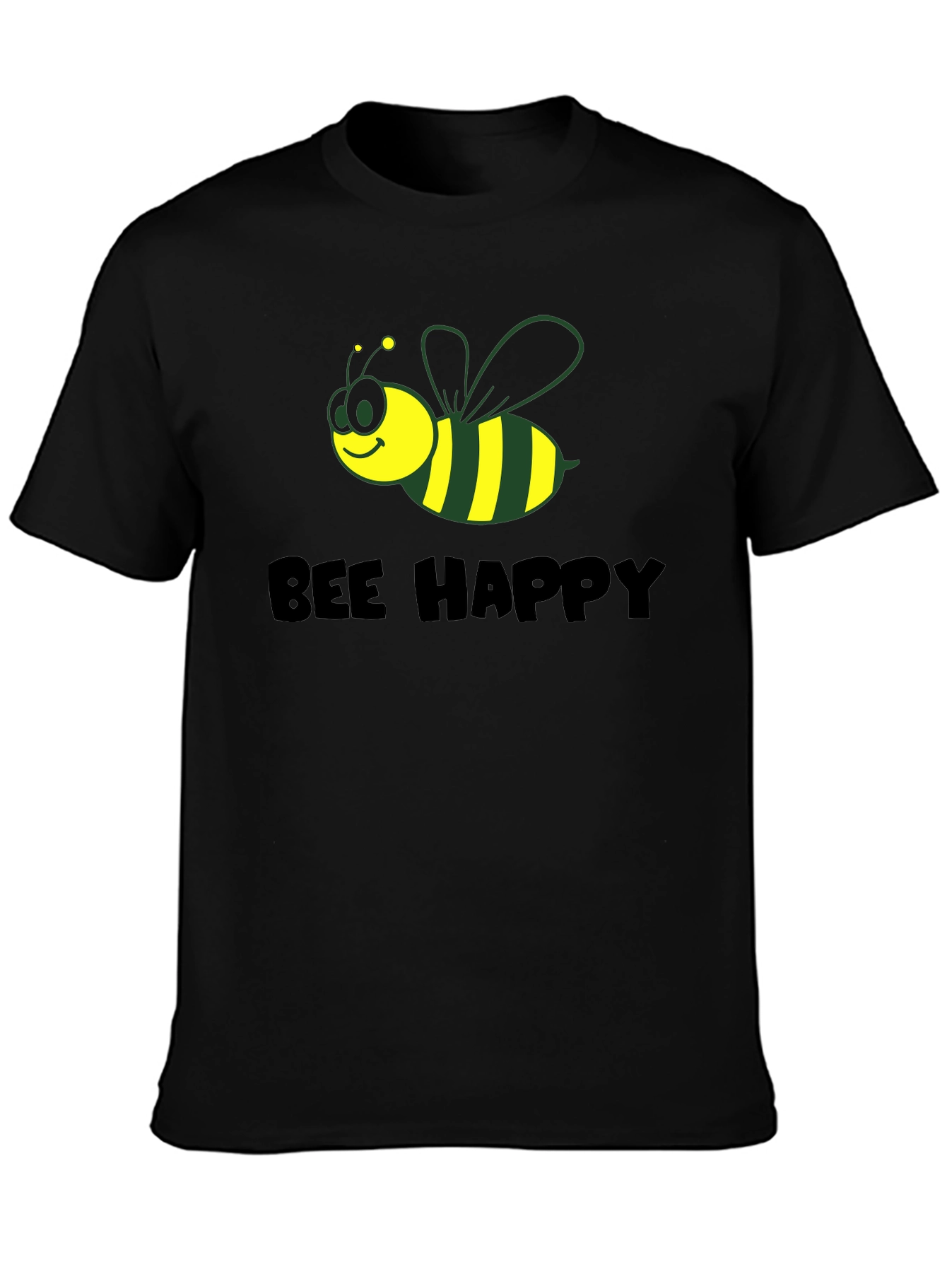 Black Bee Happy Graphic Tee - Black Cotton Comfort view 3