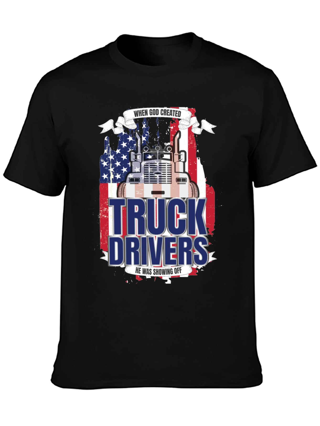 Black Trucker Pride T-Shirt - God Created Truck Drivers view 3