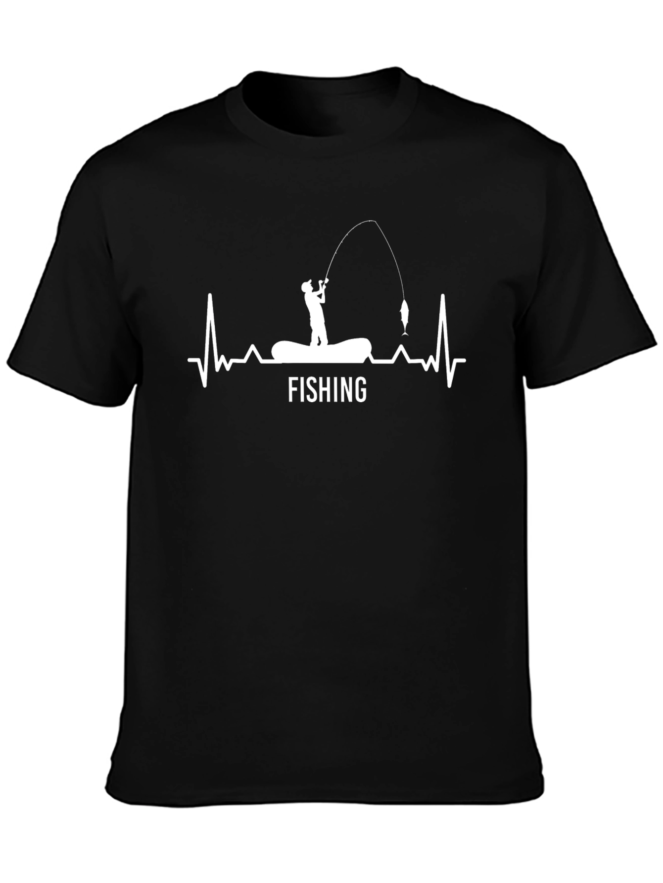Black Fishing Heartbeat T-Shirt - Perfect for Anglers view 3