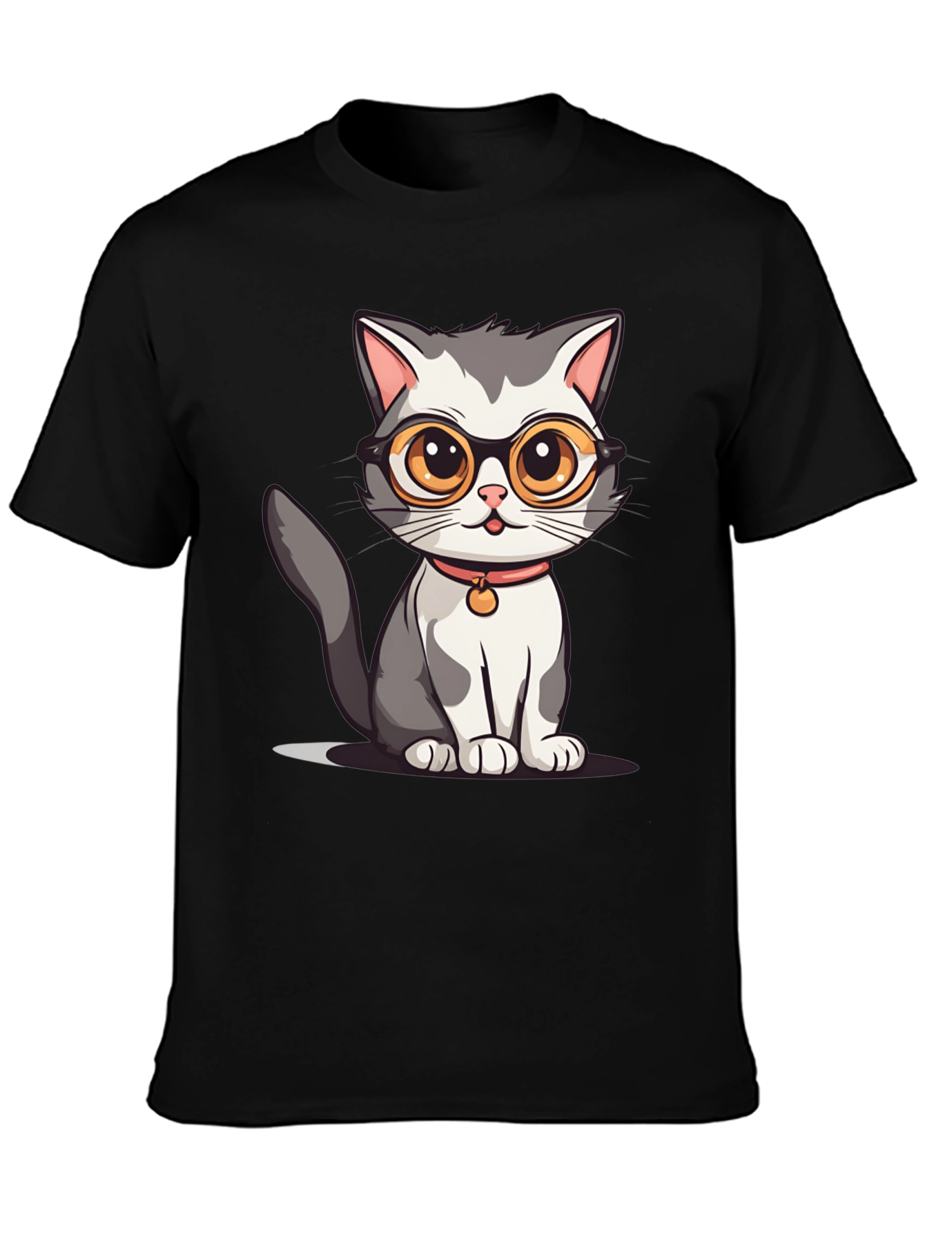 Black Cat with Glasses Graphic T-Shirt view 3