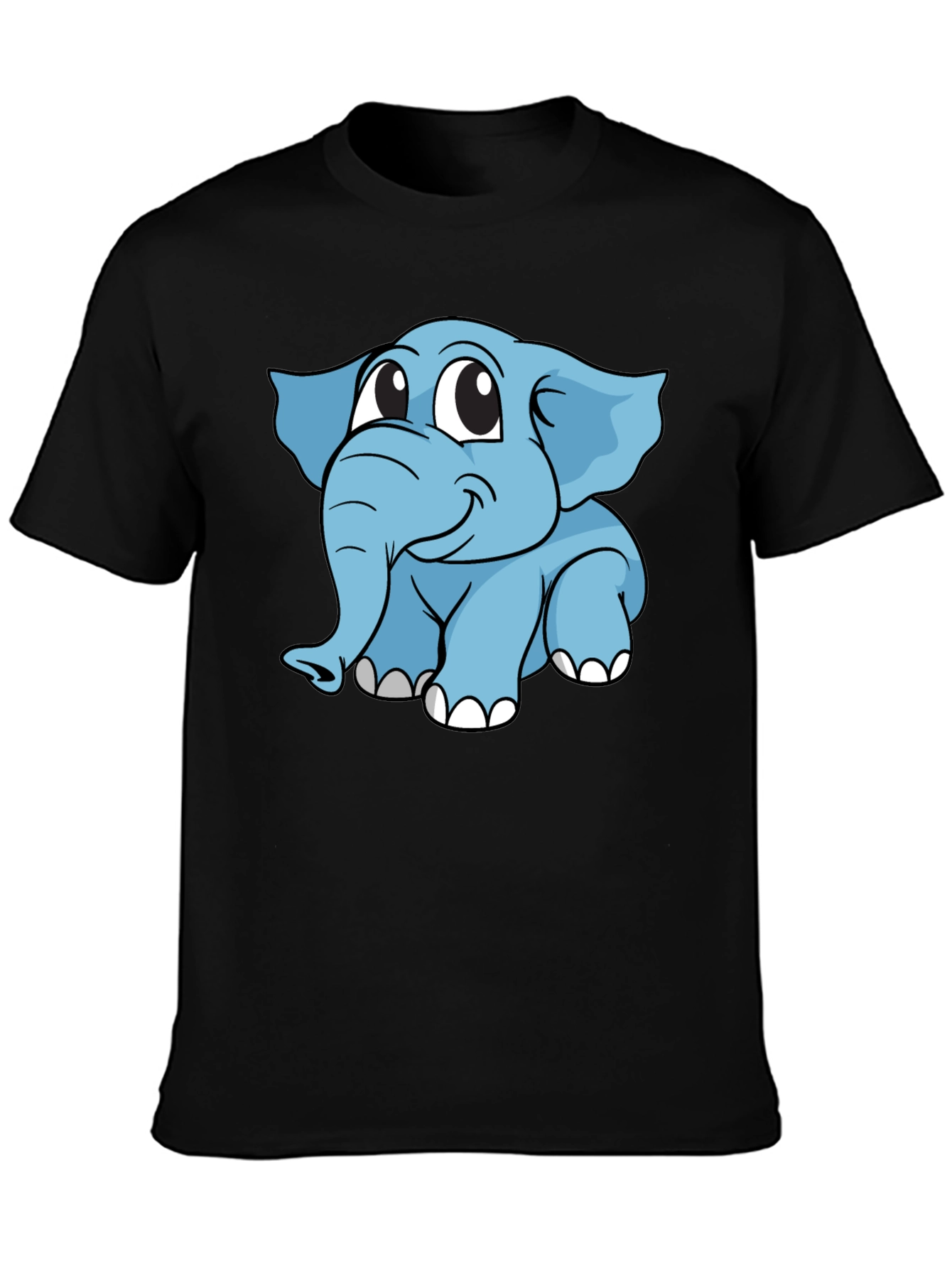Black Cute Elephant Graphic T-Shirt - Black Cotton Blend view 3