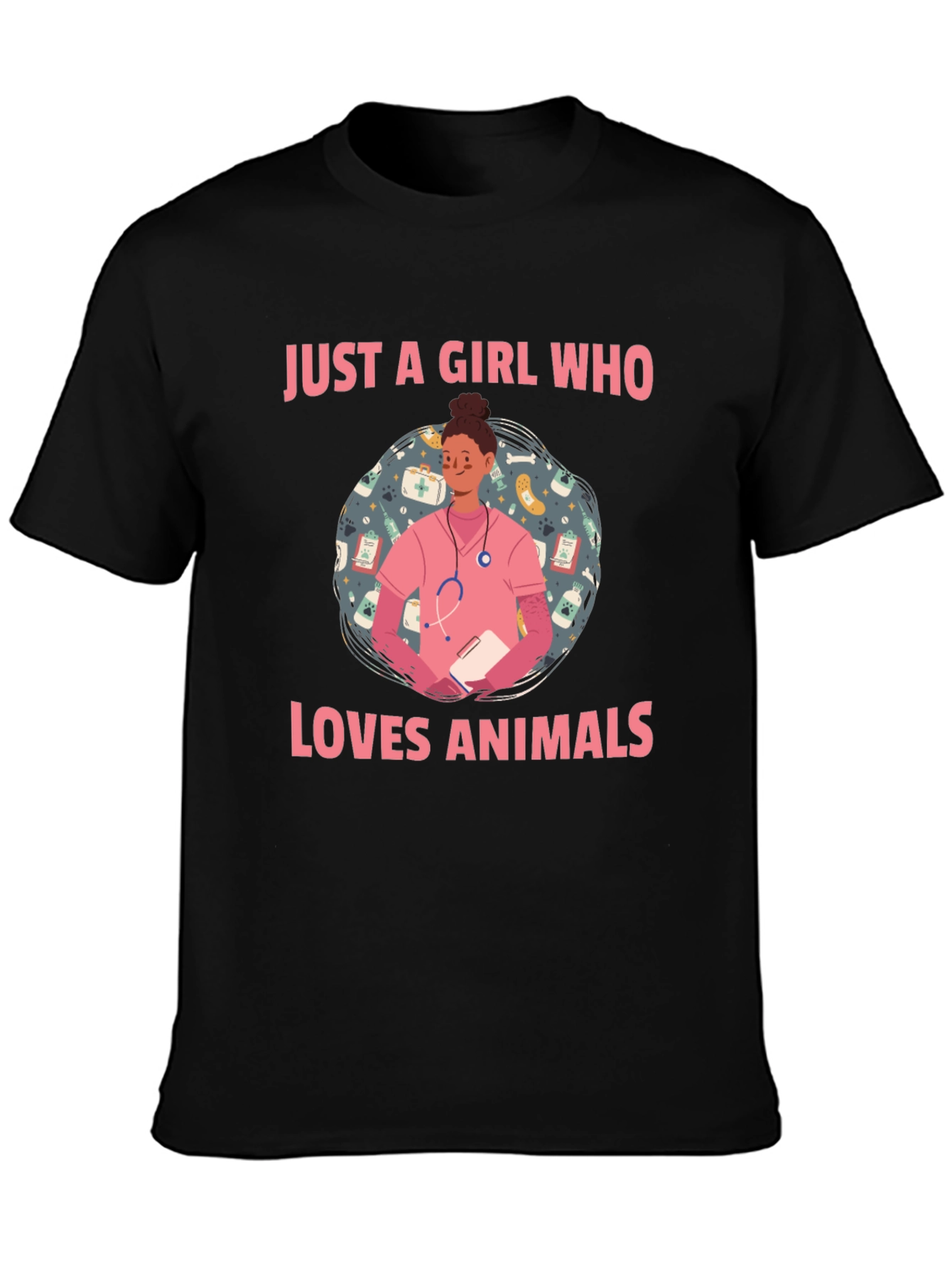 Black Animal Lover Vet Tech T-Shirt - Cute Design view 3