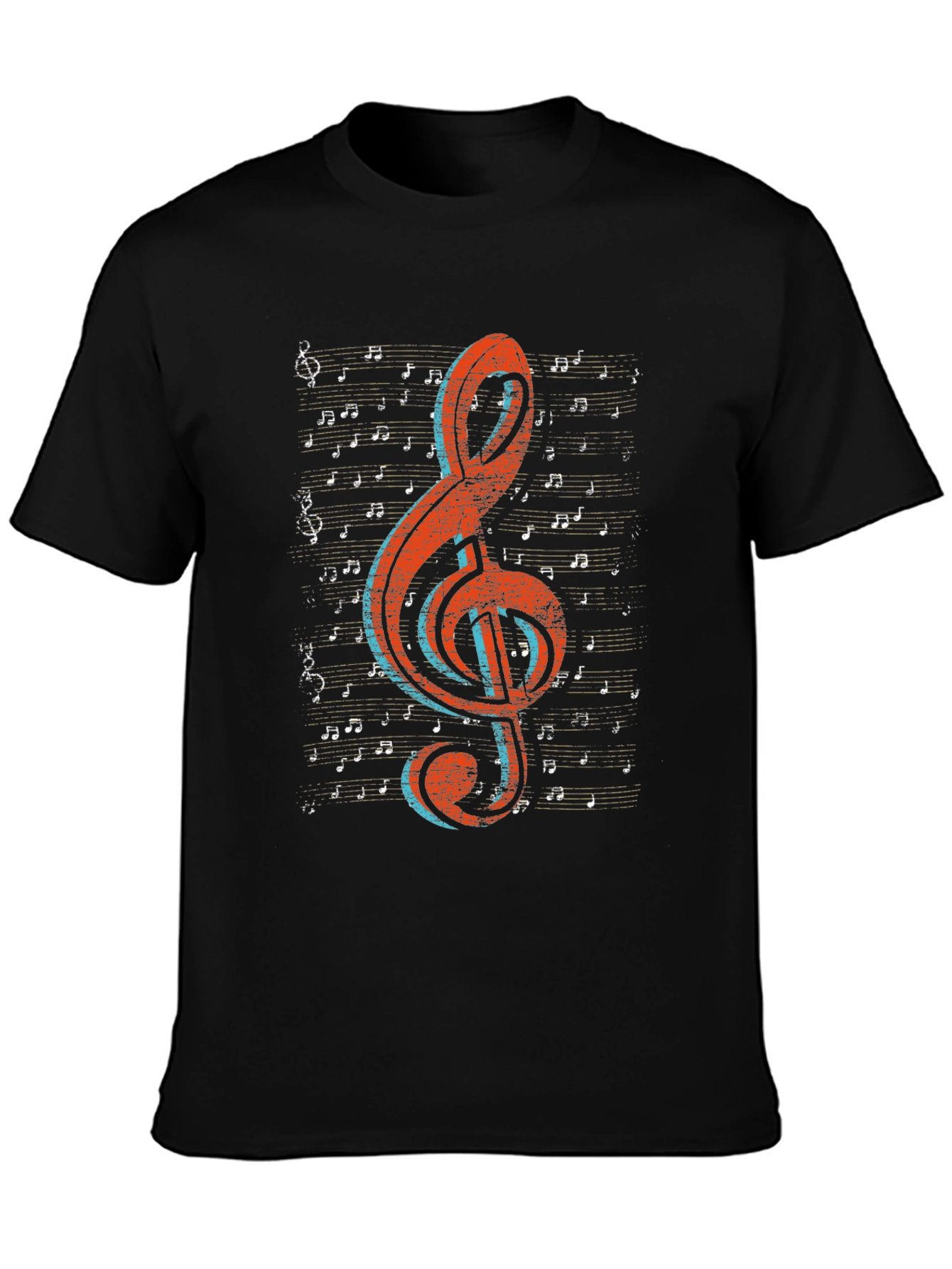 Black Music Note Graphic Tee - Treble Clef Design view 3