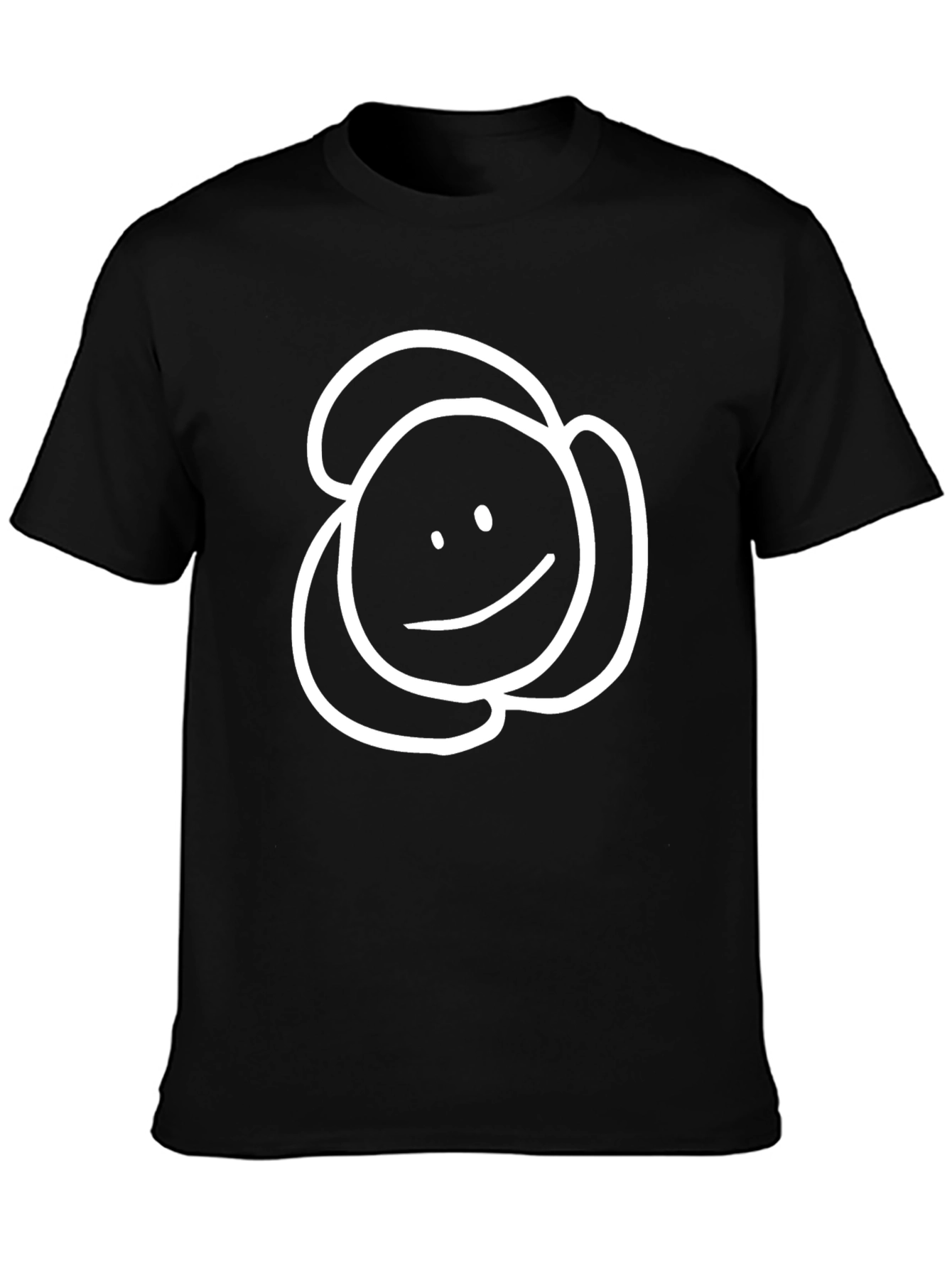 Black Simple Smiley Face Tee - Black Cotton Casual Wear view 3