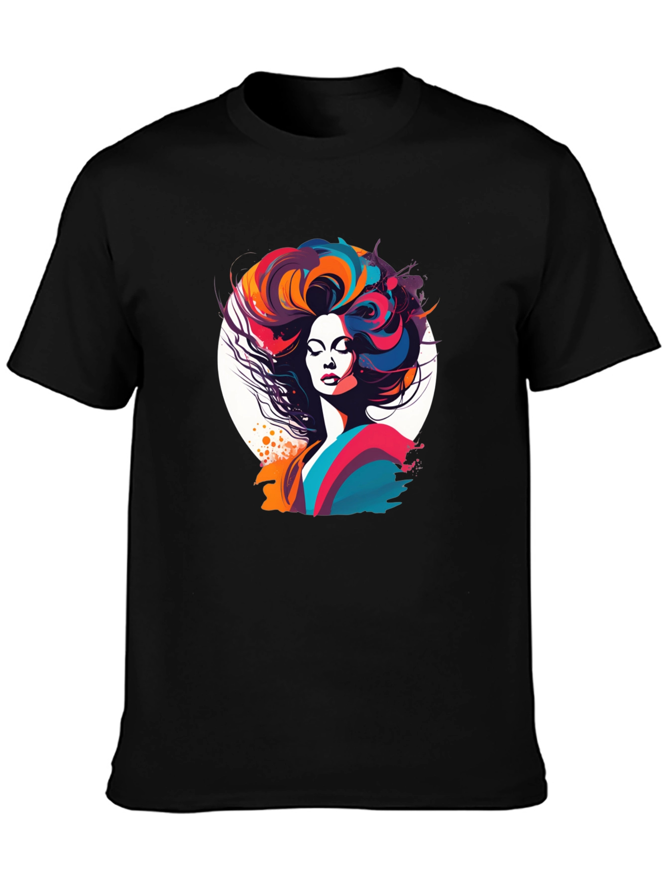 Black Retro Woman Graphic Tee - Colorful Art Shirt view 3