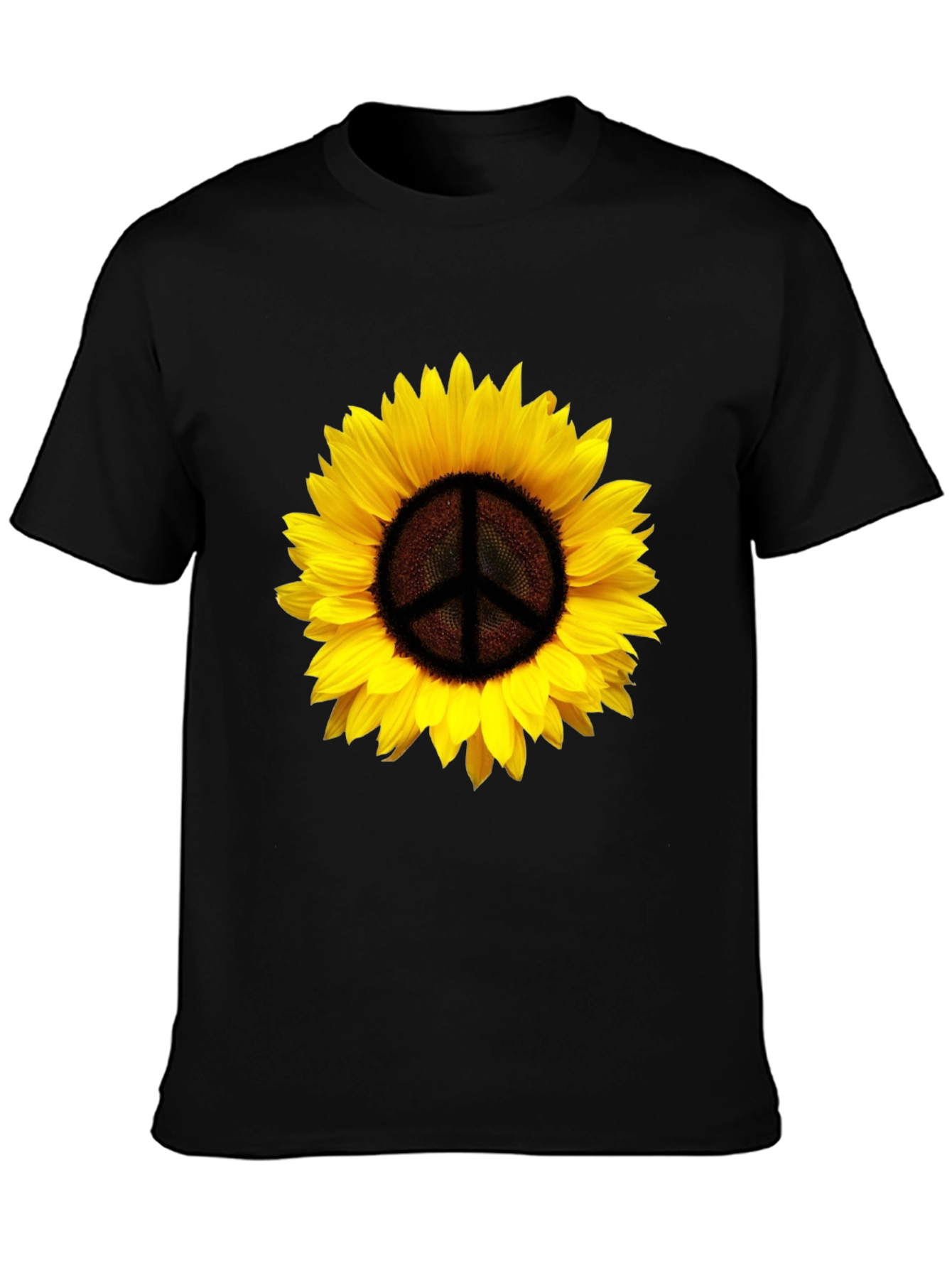 Black Sunflower Peace Sign Graphic T-Shirt - Black view 3