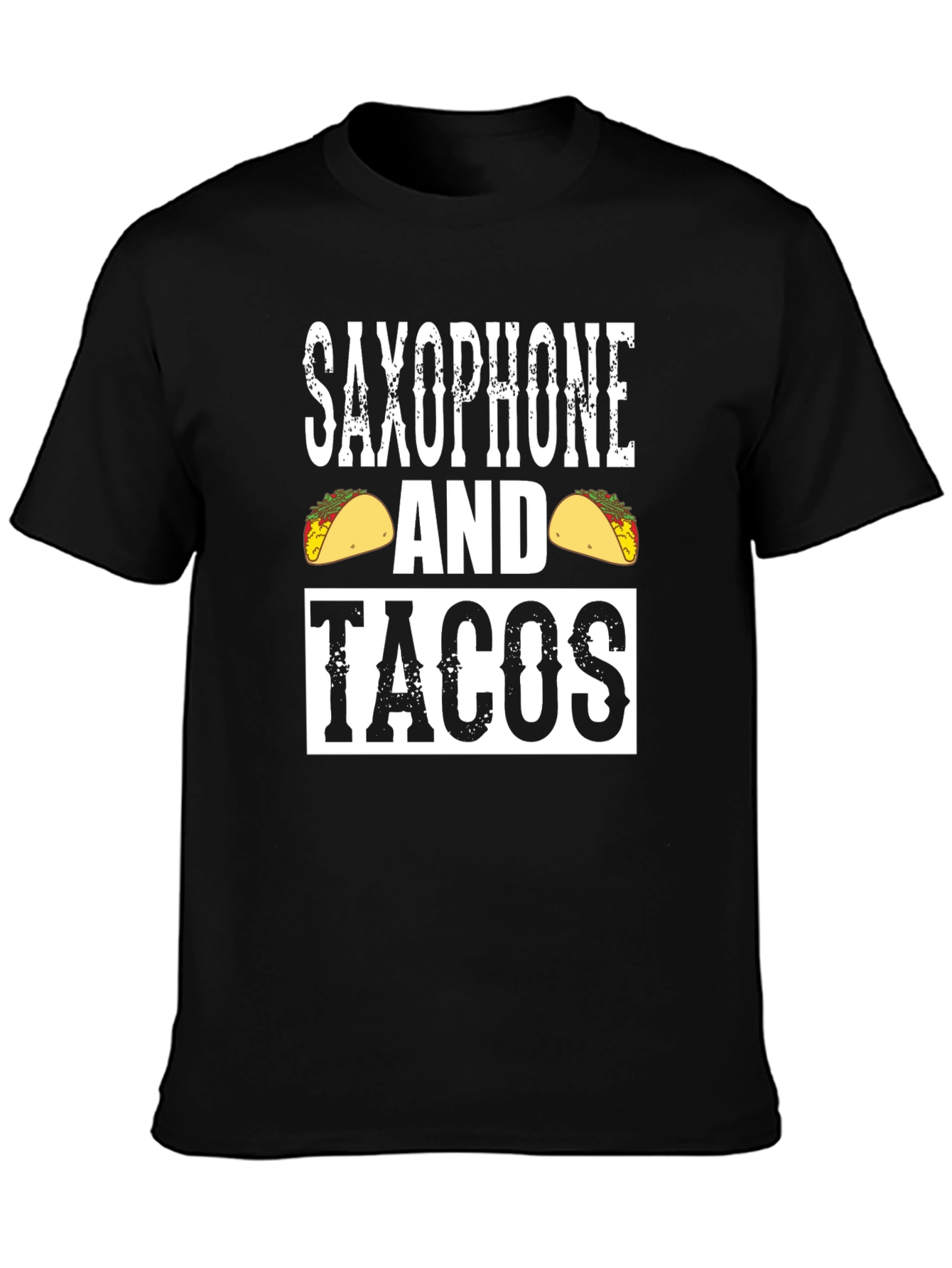 Black Saxophone and Tacos Graphic Tee - Novelty Black T-Shirt view 3