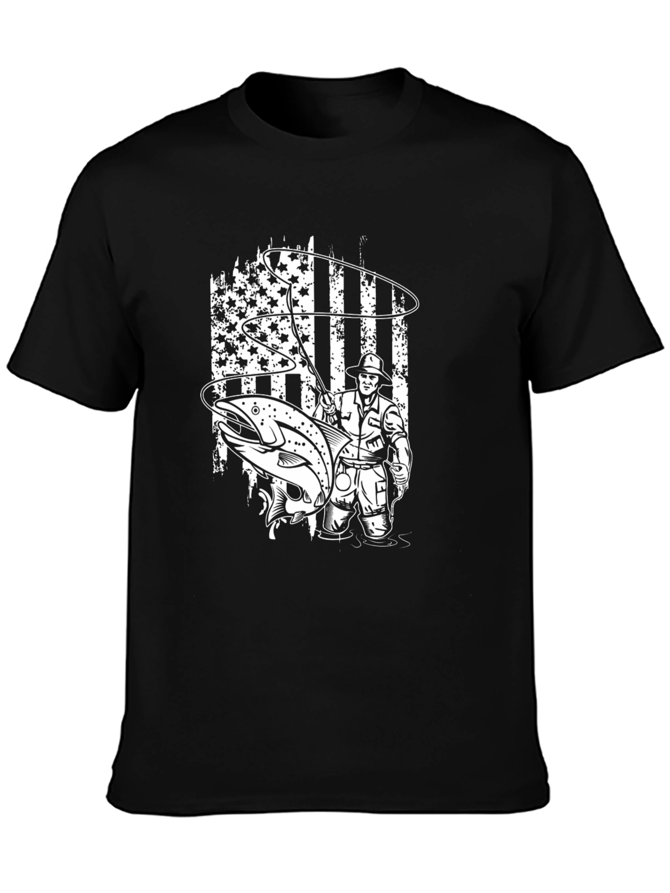 Black Fishing American Flag Graphic Tee view 3