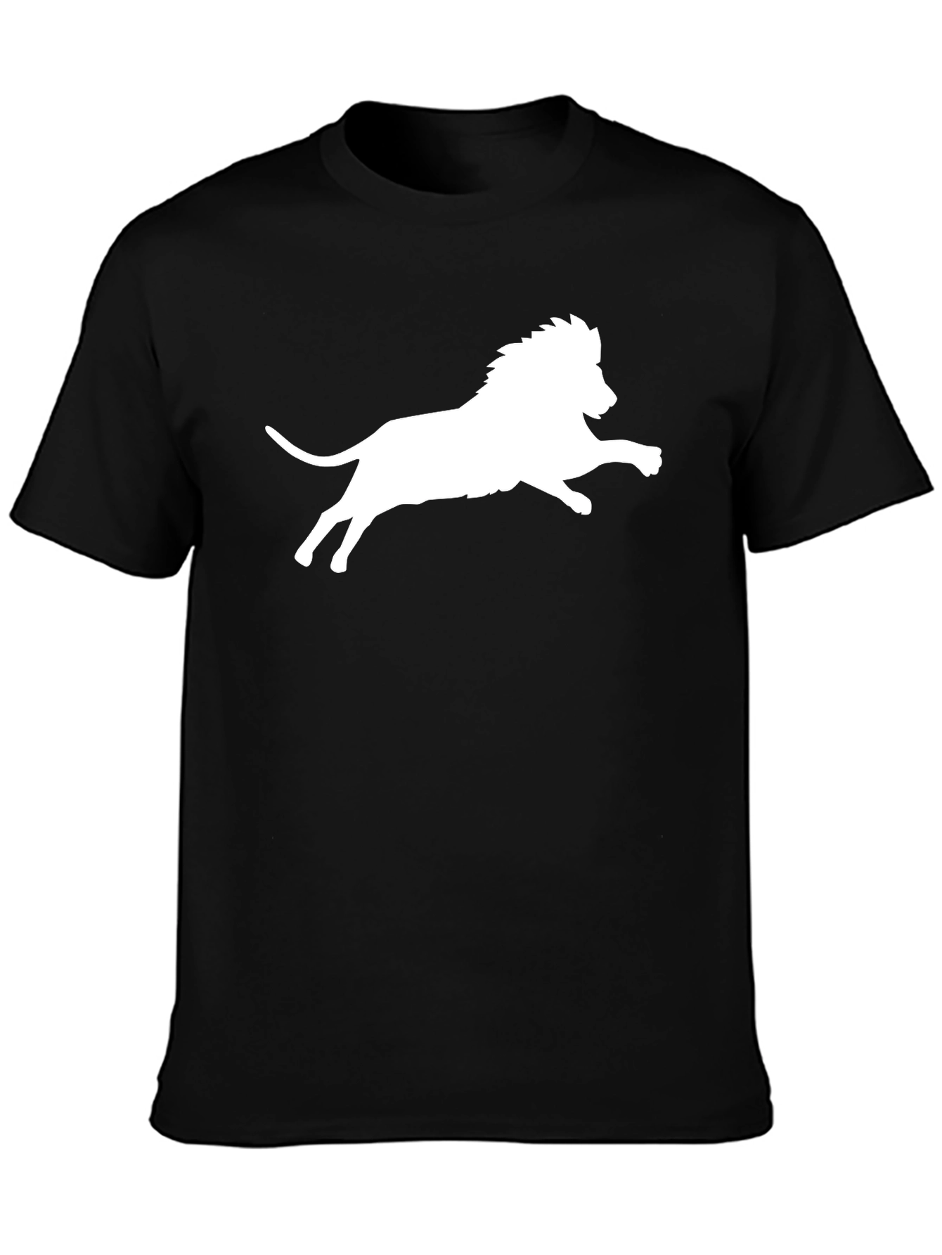 Black Black T-Shirt with White Lion Print view 3