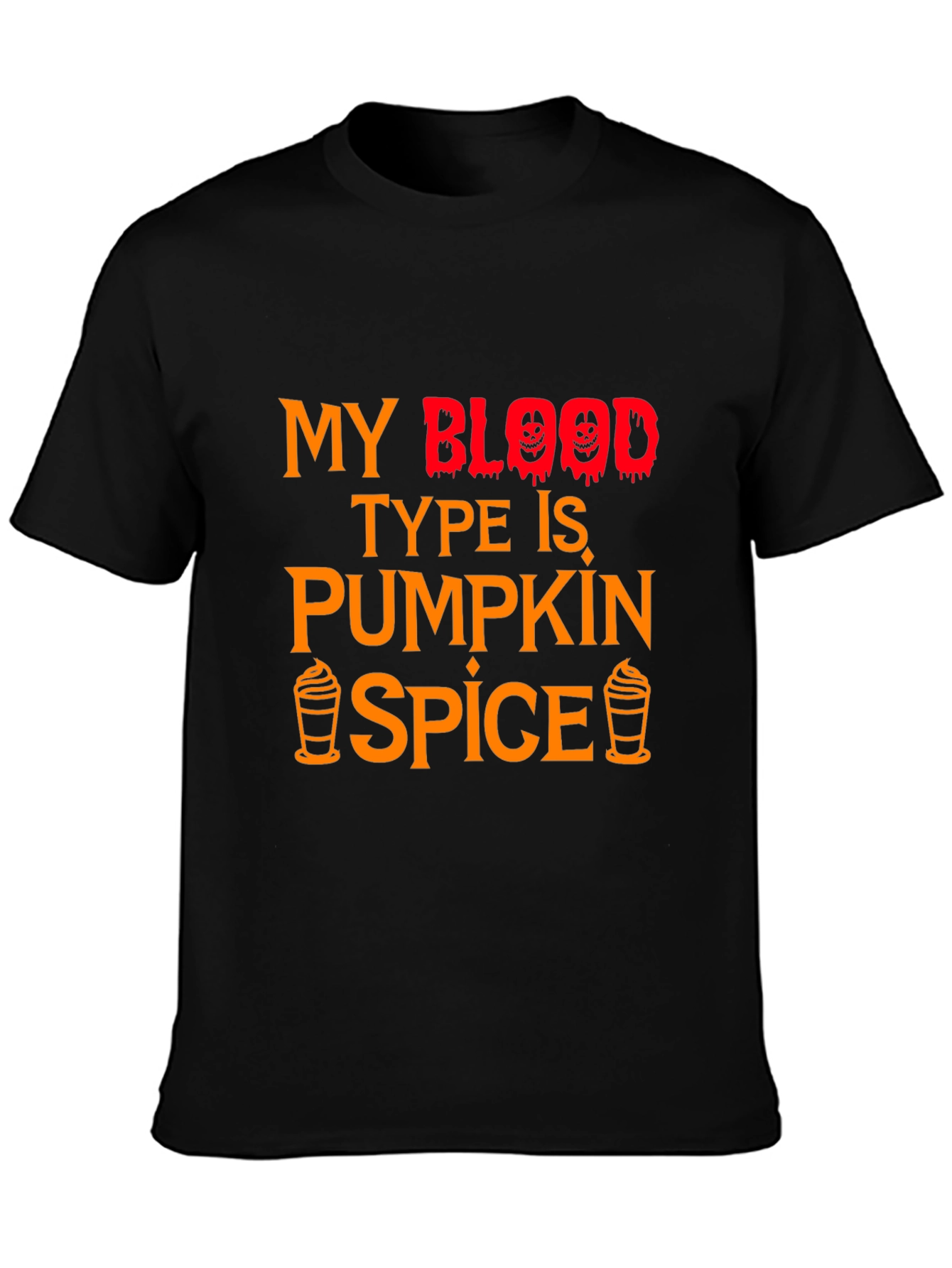 Black Pumpkin Spice Blood Type Halloween T-Shirt view 3