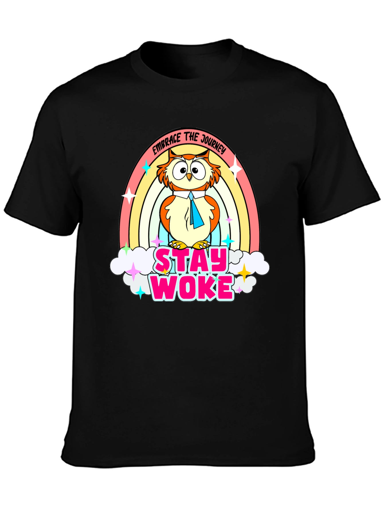 Black Stay Woke Owl Rainbow T-Shirt view 3