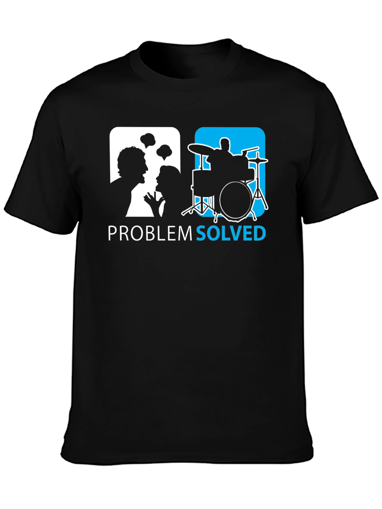 Black Problem Solved Drummer T-Shirt - Funny Music Tee view 3