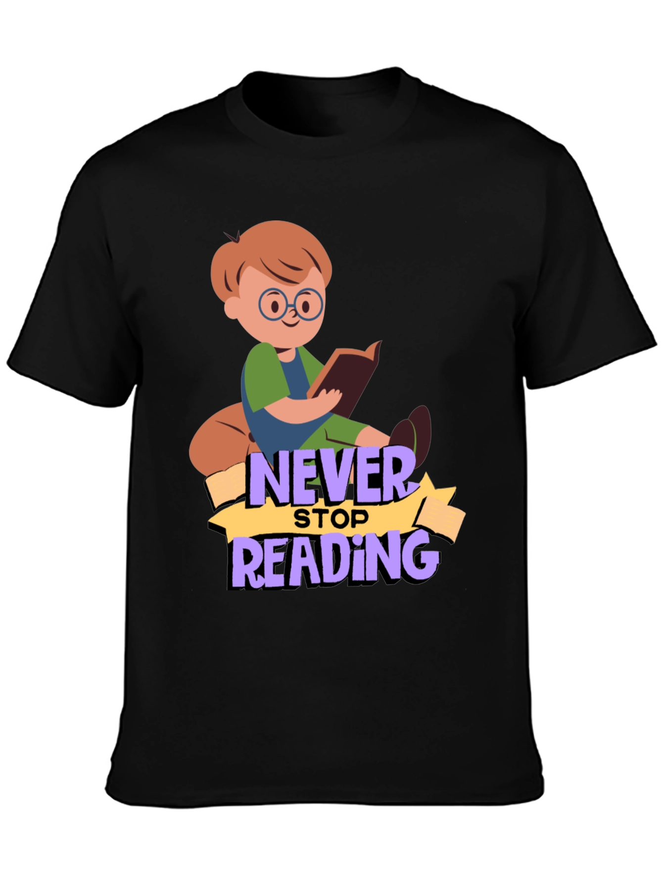 Black Never Stop Reading Graphic T-Shirt view 3