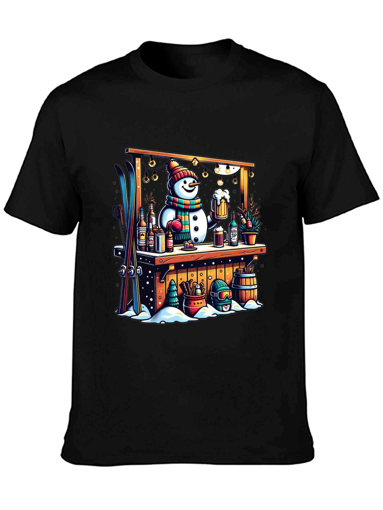 Black Snowman Bar Winter T-Shirt view 3