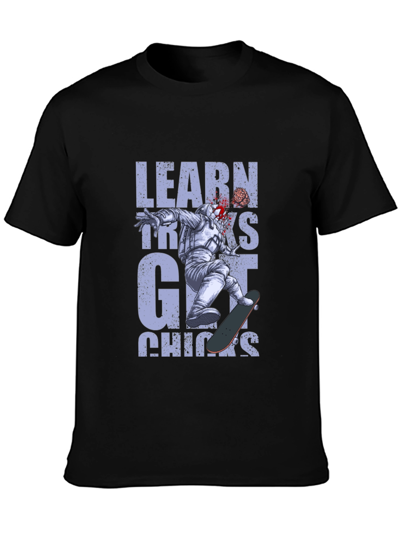 Black Learn Tricks Get Chicks Graphic Tee - Astronaut Skateboard view 3