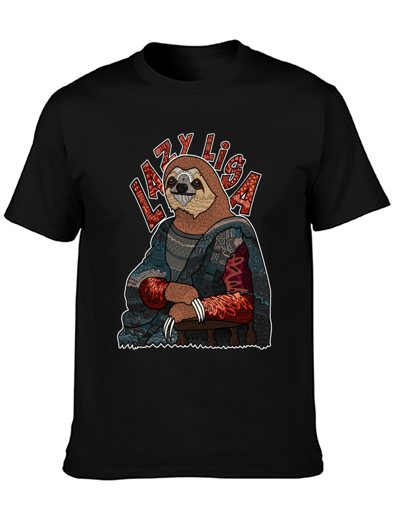 Black Lazy Lisa Sloth Graphic Tee view 3