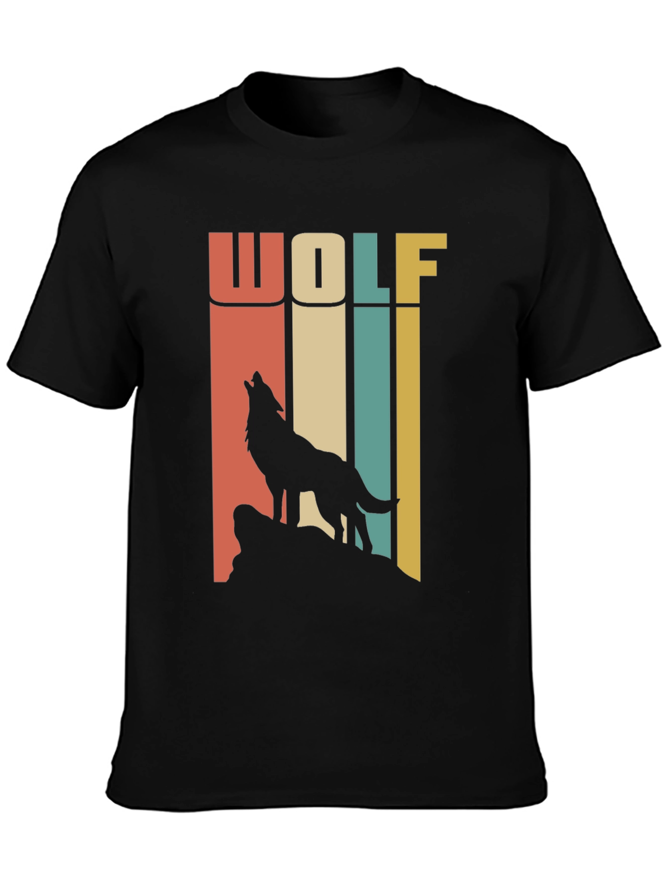 Black Retro Wolf T-Shirt - Vintage Style Graphic Tee view 3