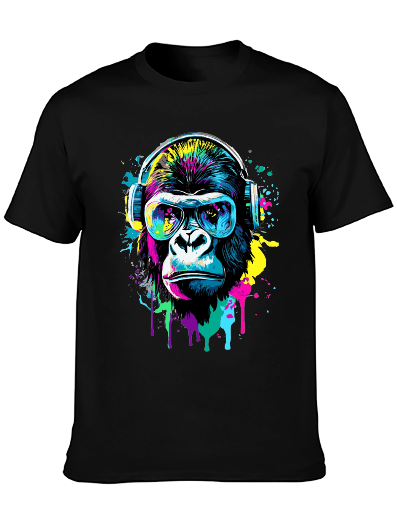 Black Cool Gorilla Graphic Tee - Funky Animal Print Shirt view 3