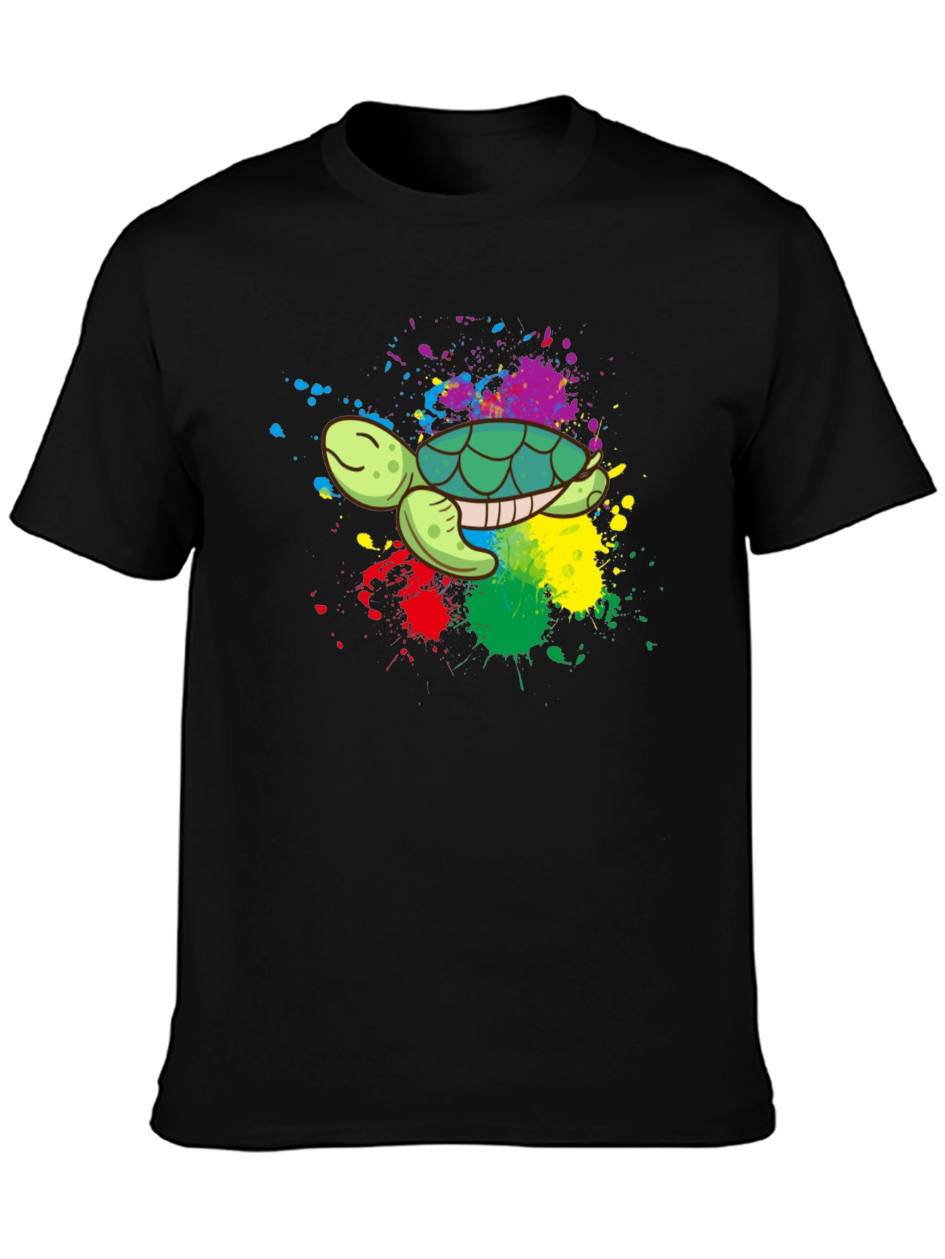 Black Colorful Turtle Graphic Tee - Black Cotton Blend view 3